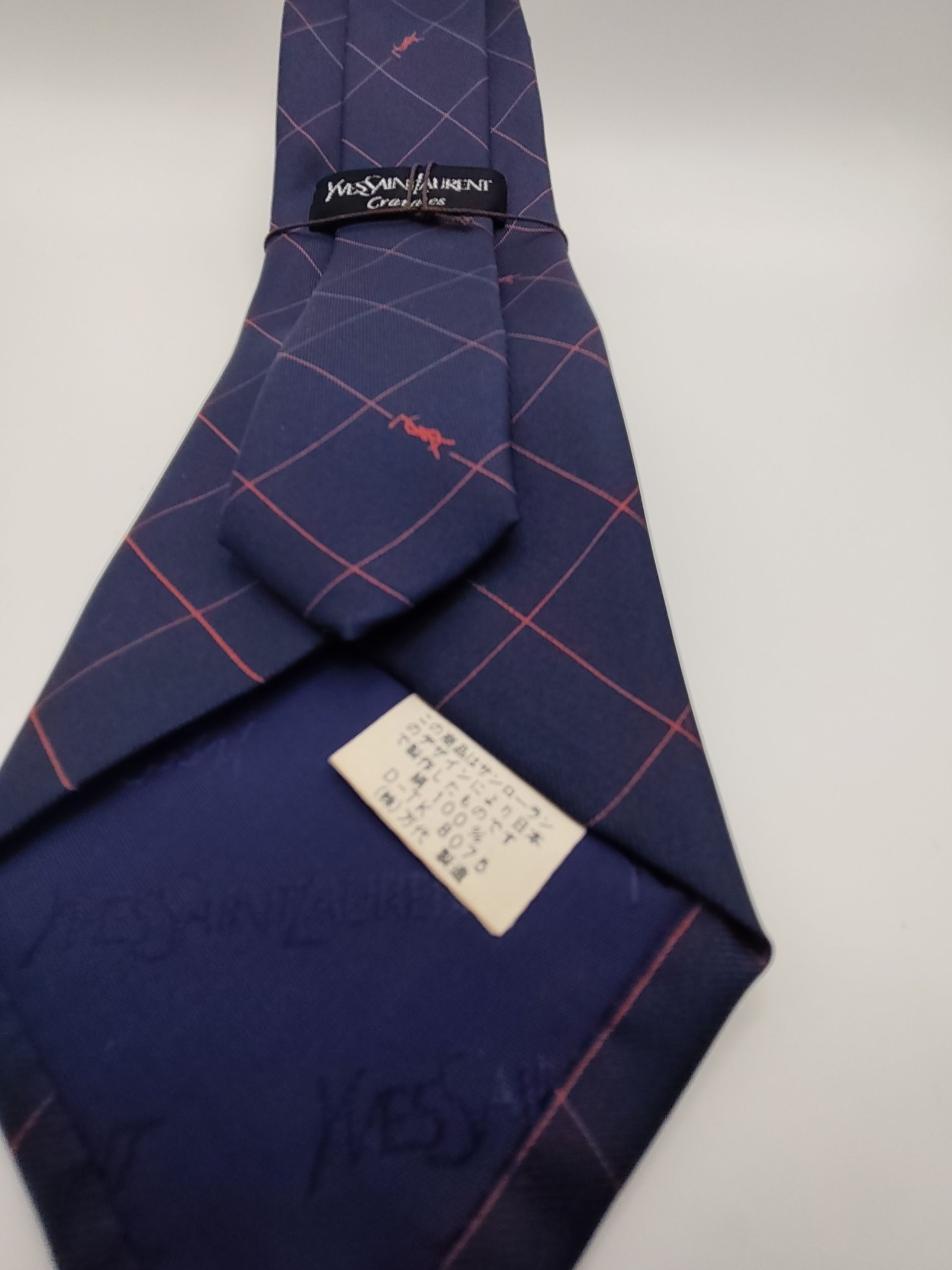 Yves Saint Laurent Navy & Red Check Men's Silk Tie image 7