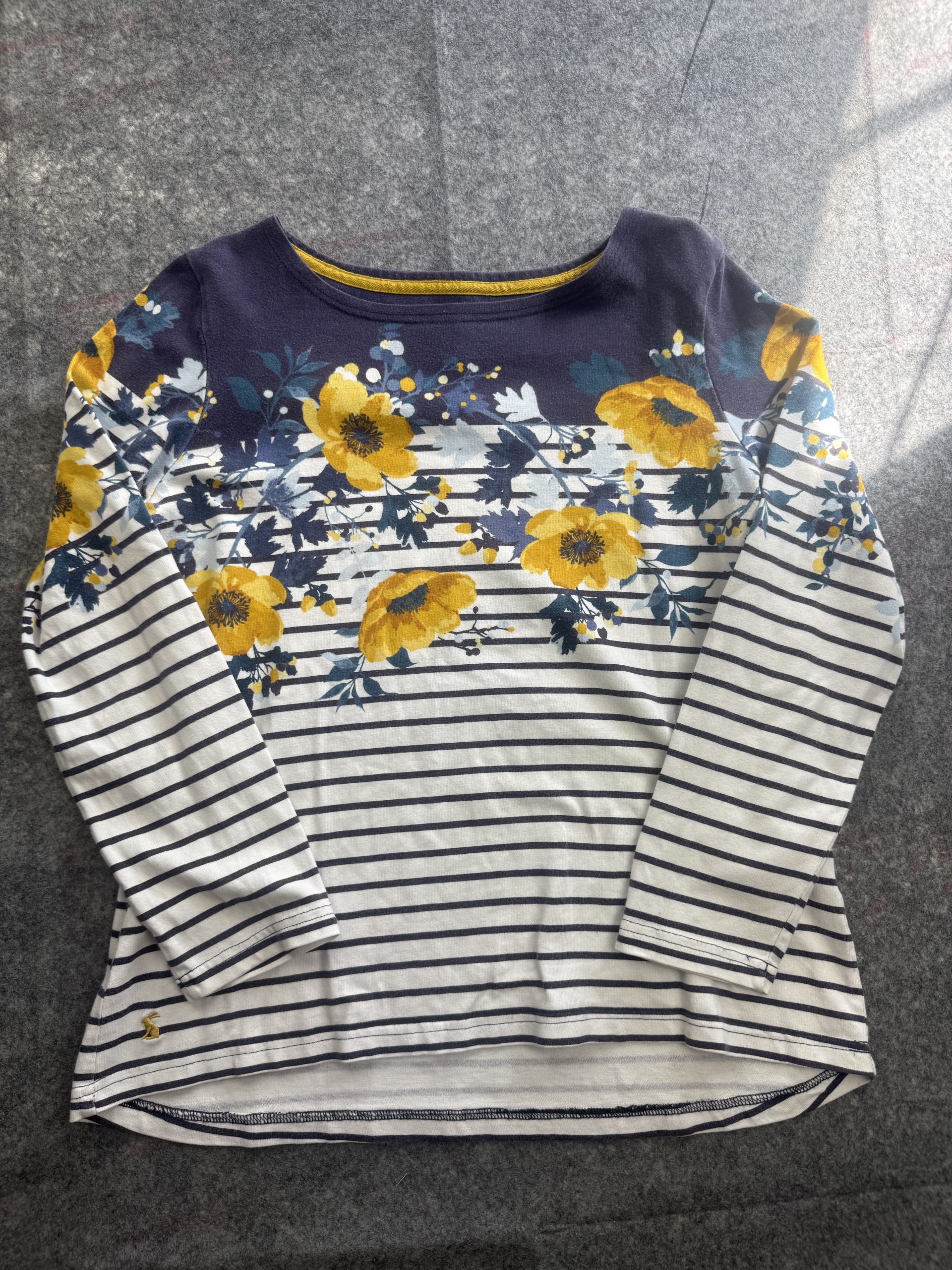 Joules Navy & White Breton Stripe Floral Top UK 14