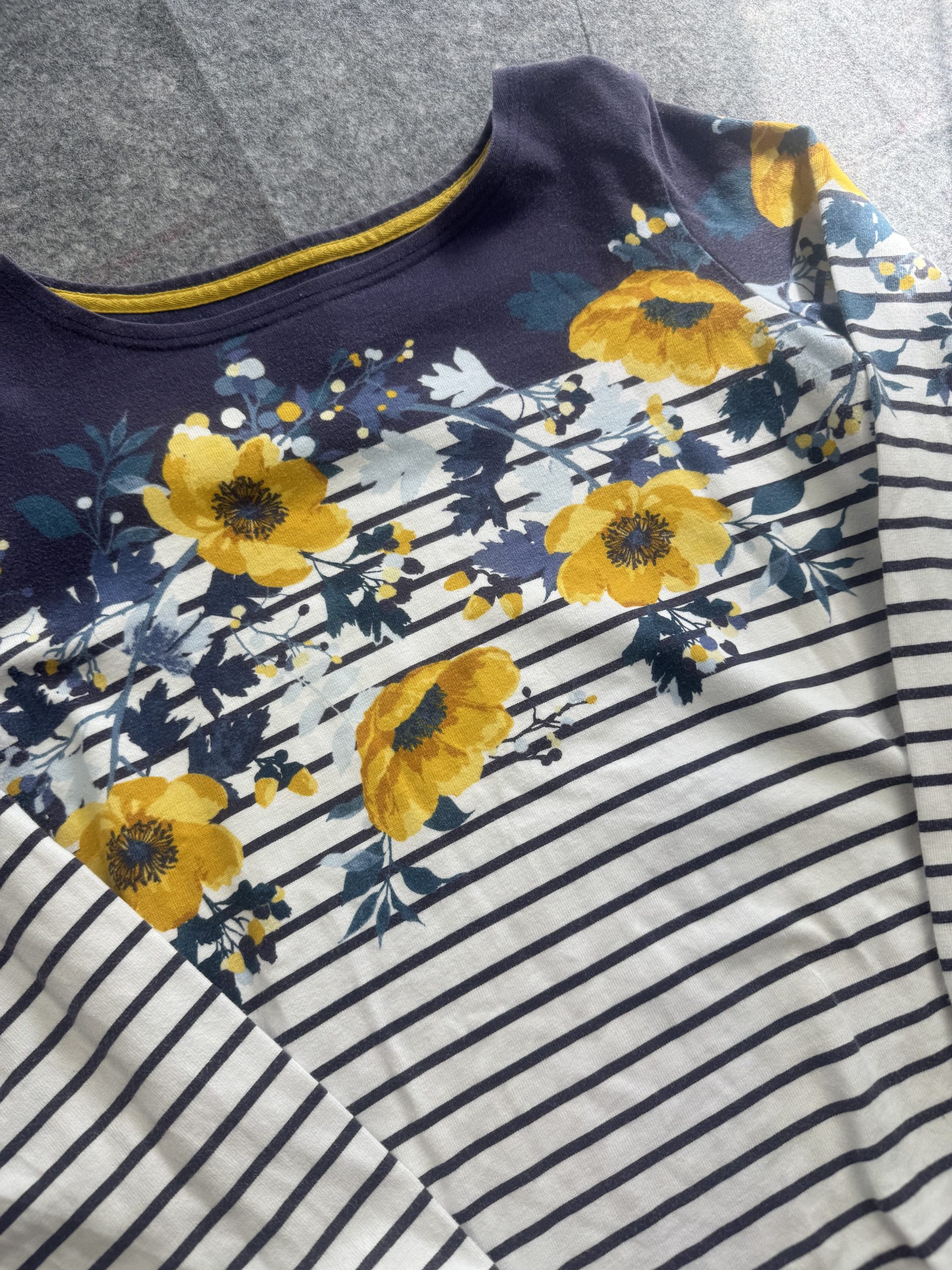 Joules Navy & White Breton Stripe Floral Top UK 14 image 2