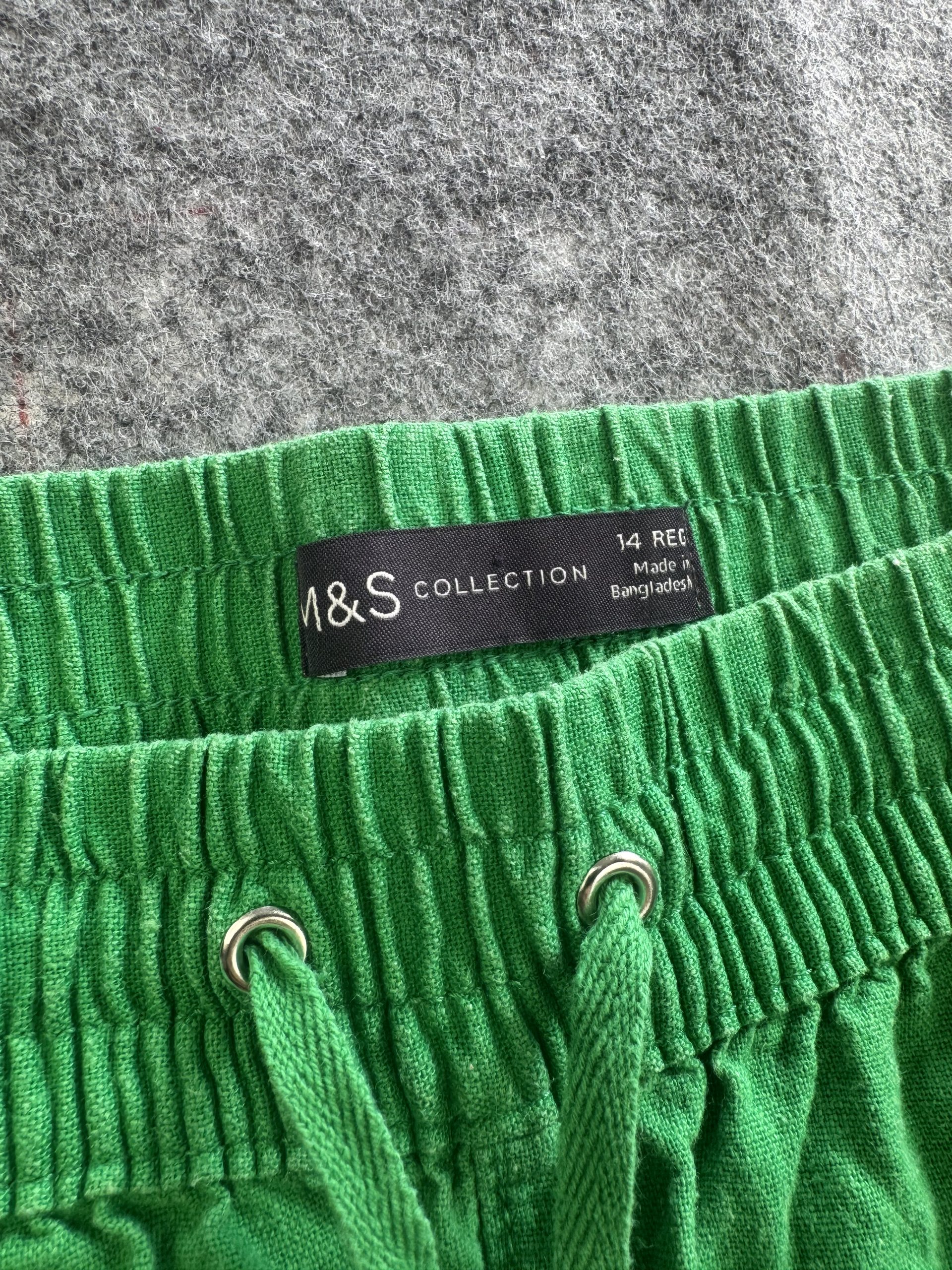 M&S Bright Green Linen Blend Drawstring Trousers UK 14 Regular image 2