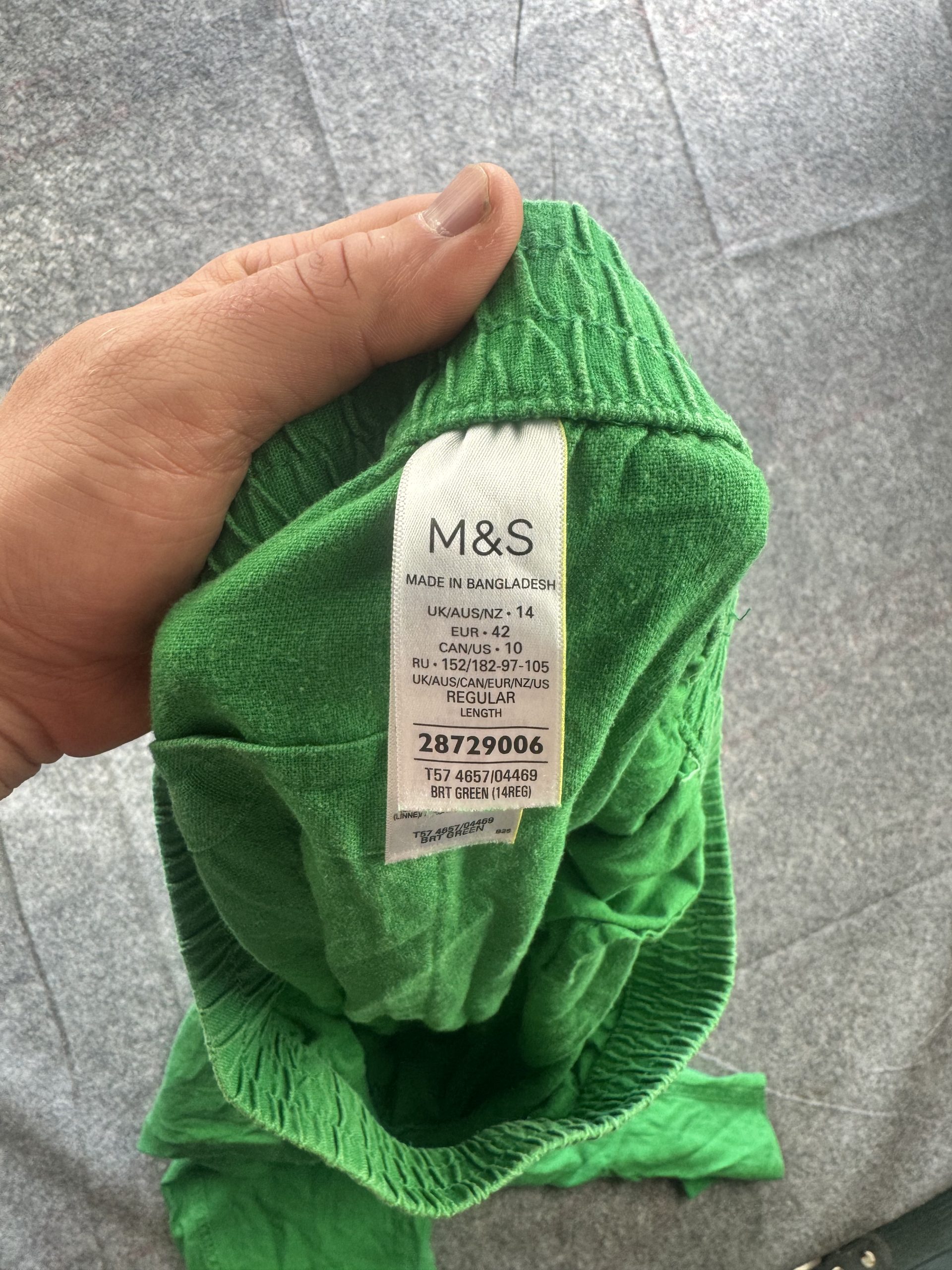 M&S Bright Green Linen Blend Drawstring Trousers UK 14 Regular image 3