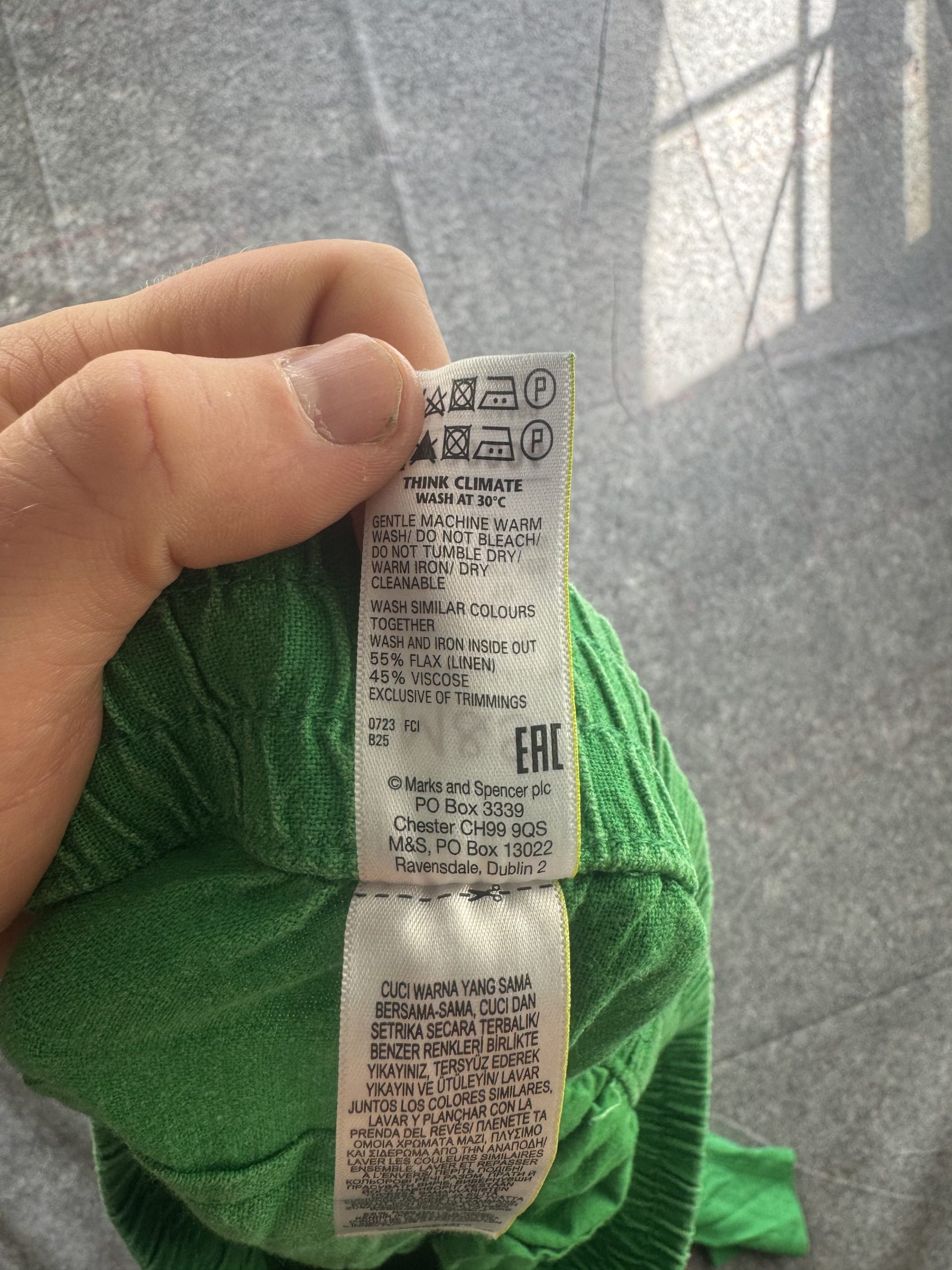 M&S Bright Green Linen Blend Drawstring Trousers UK 14 Regular image 4