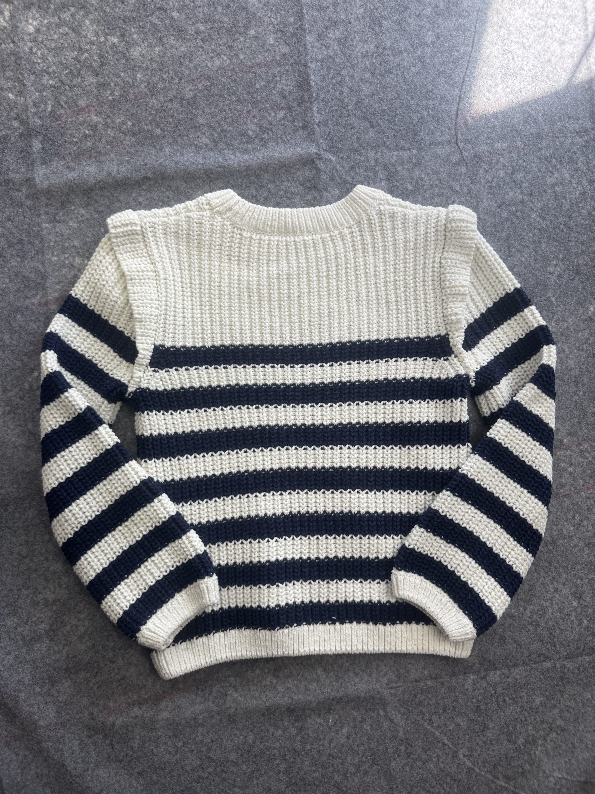 Dunnes Stores Cream & Navy Striped Chunky Knit Sweater Age 8-9 (Kids) image 6