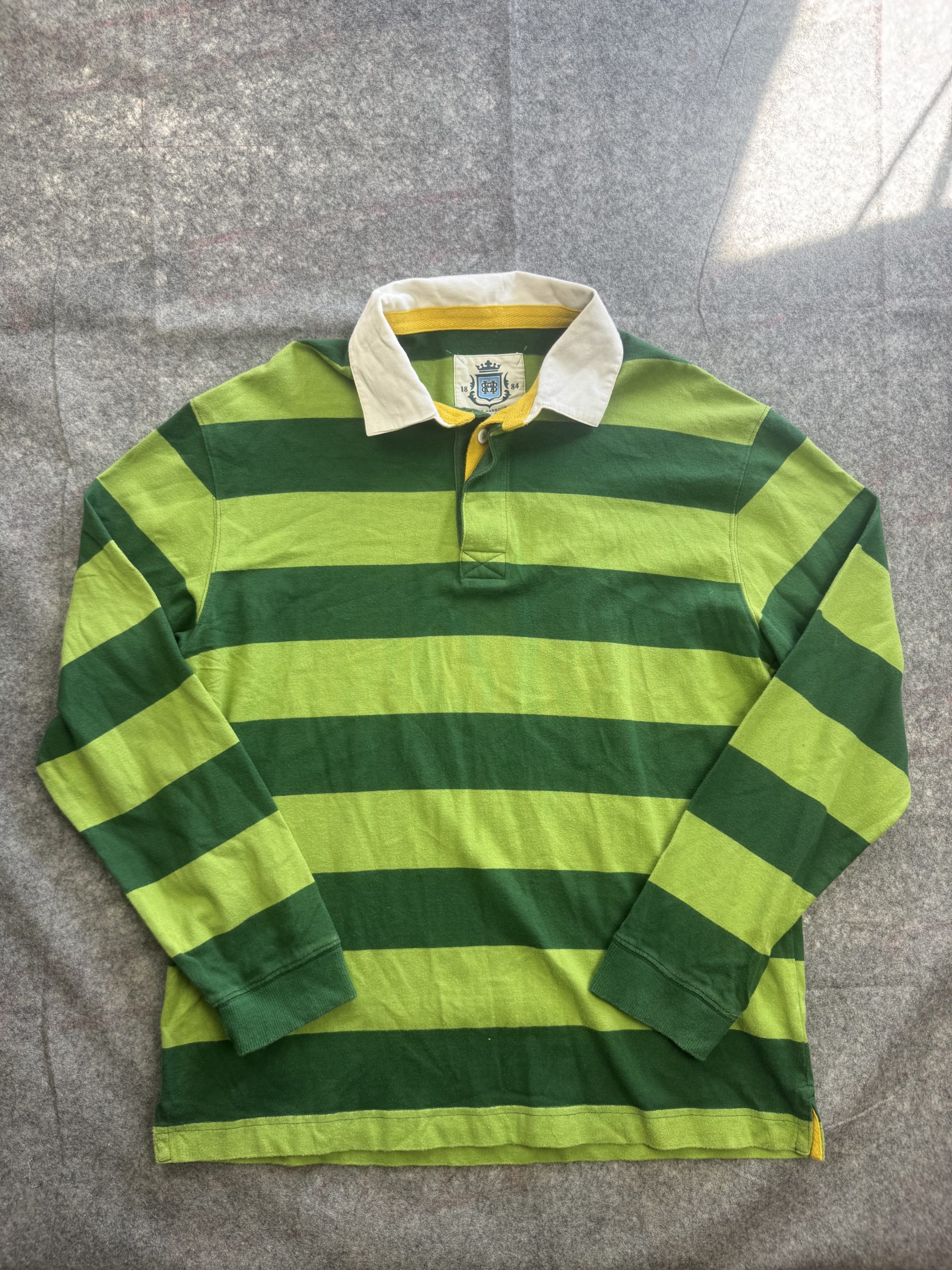 Marks & Spencer Green & Lime Rugby Shirt Medium White Collar