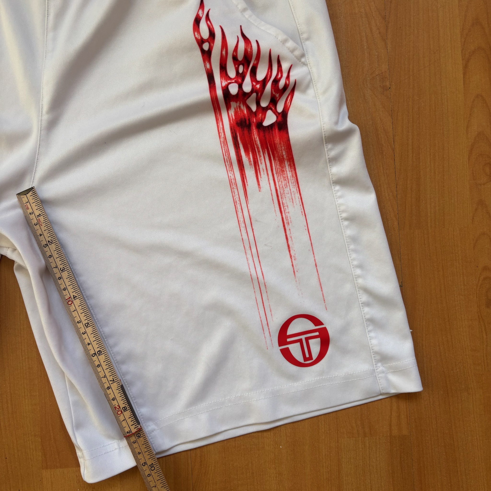 Sergio Tacchini White & Red Flame Tennis Shorts M Polyester image 6