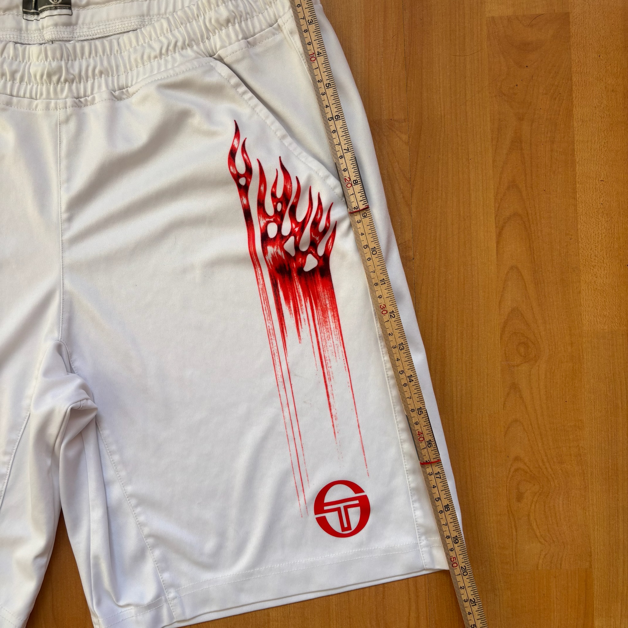 Sergio Tacchini White & Red Flame Tennis Shorts M Polyester image 9