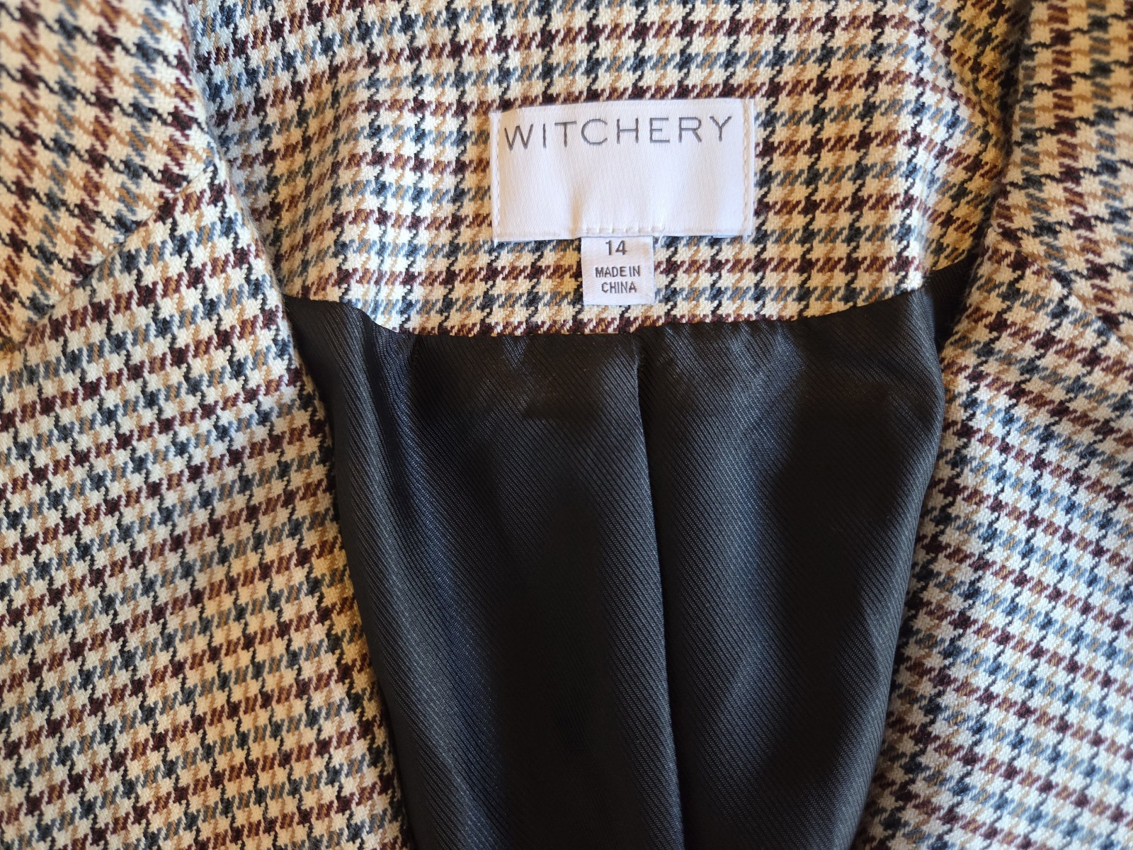 Witchery Brown Checked Blazer Size 14 image 2