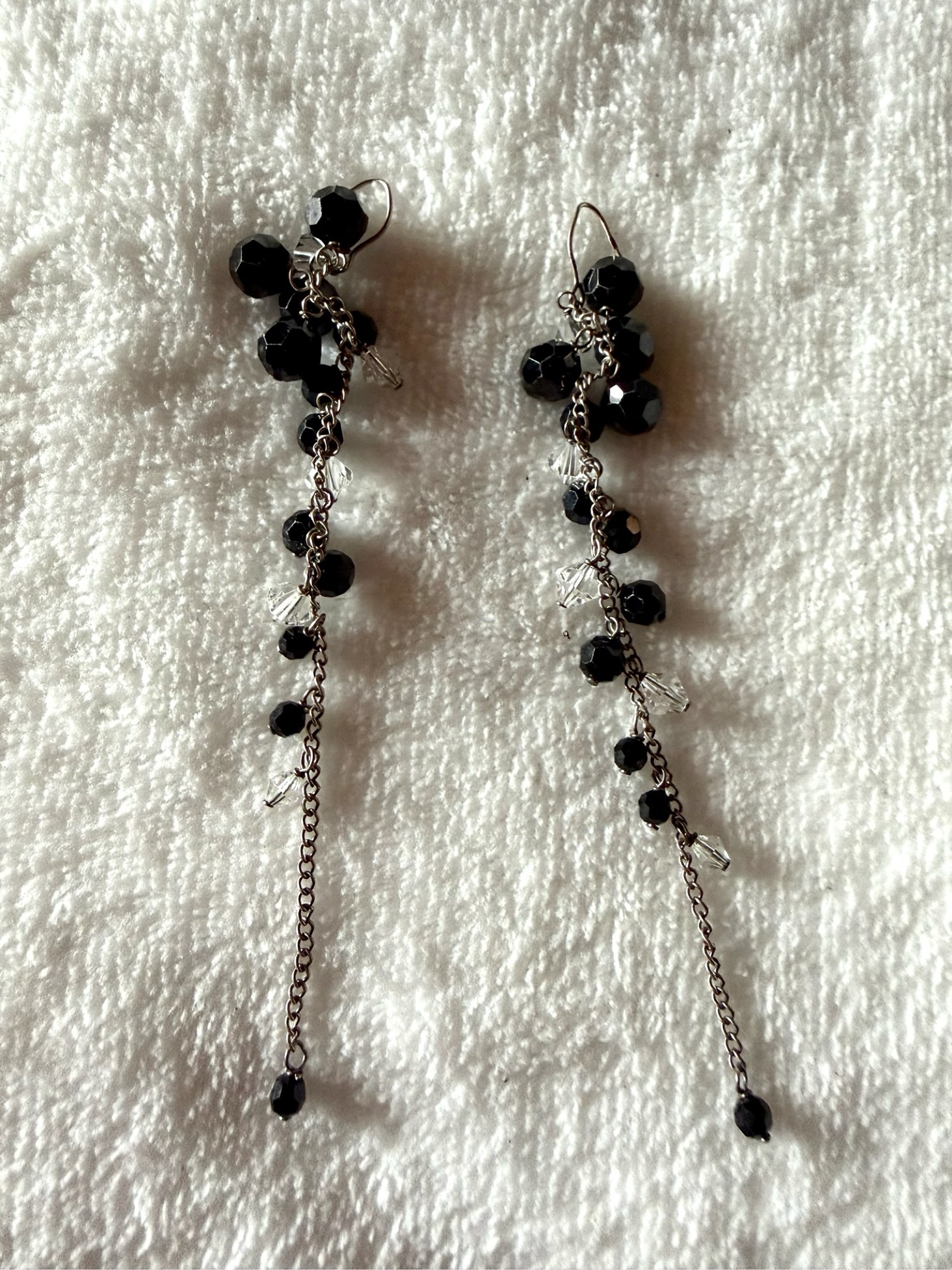 Black & Clear Beaded Dangle Earrings 8 cm