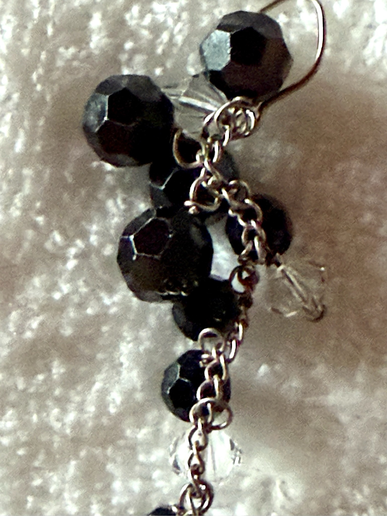 Black & Clear Beaded Dangle Earrings 8 cm image 2