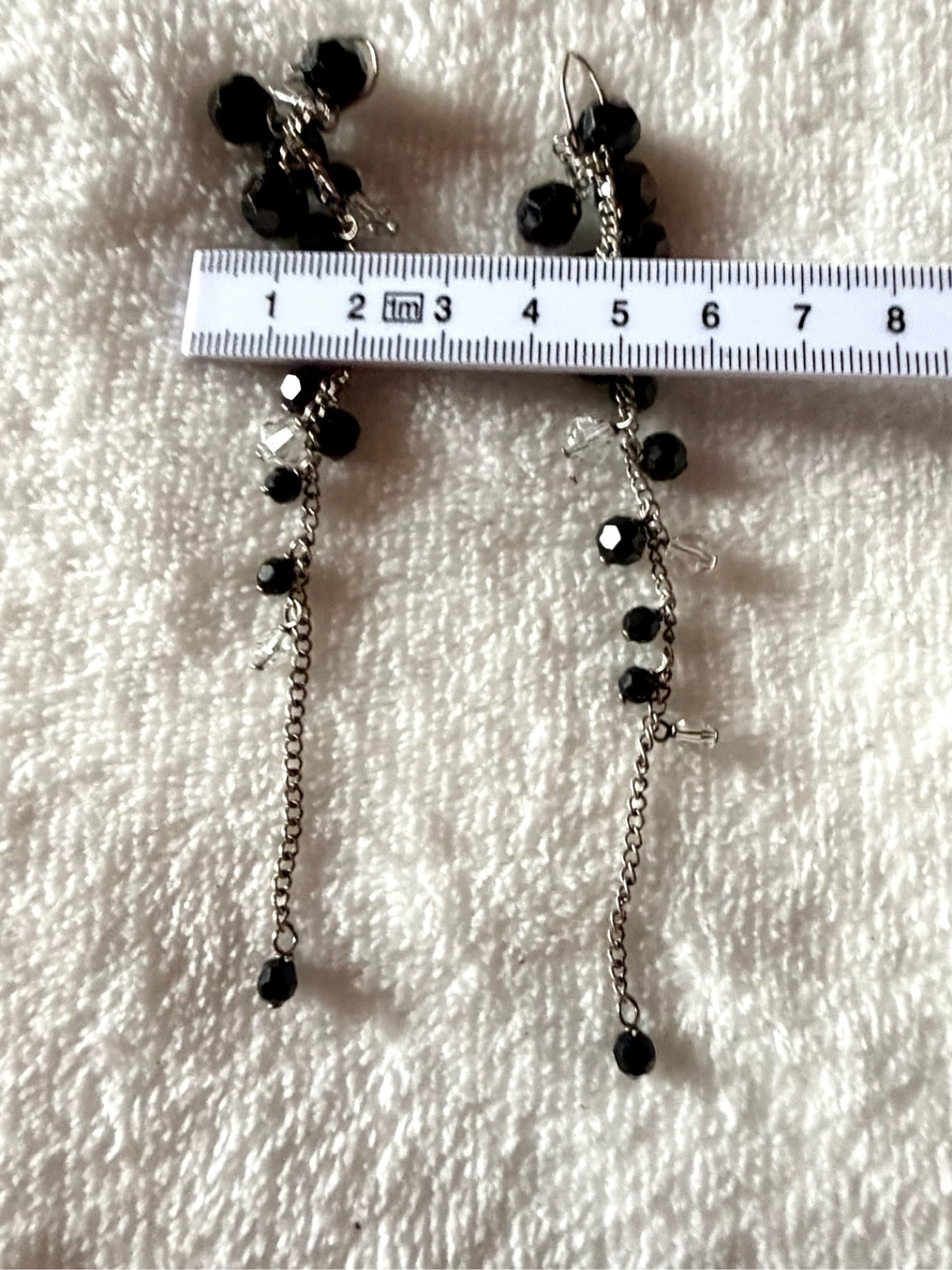 Black & Clear Beaded Dangle Earrings 8 cm image 4