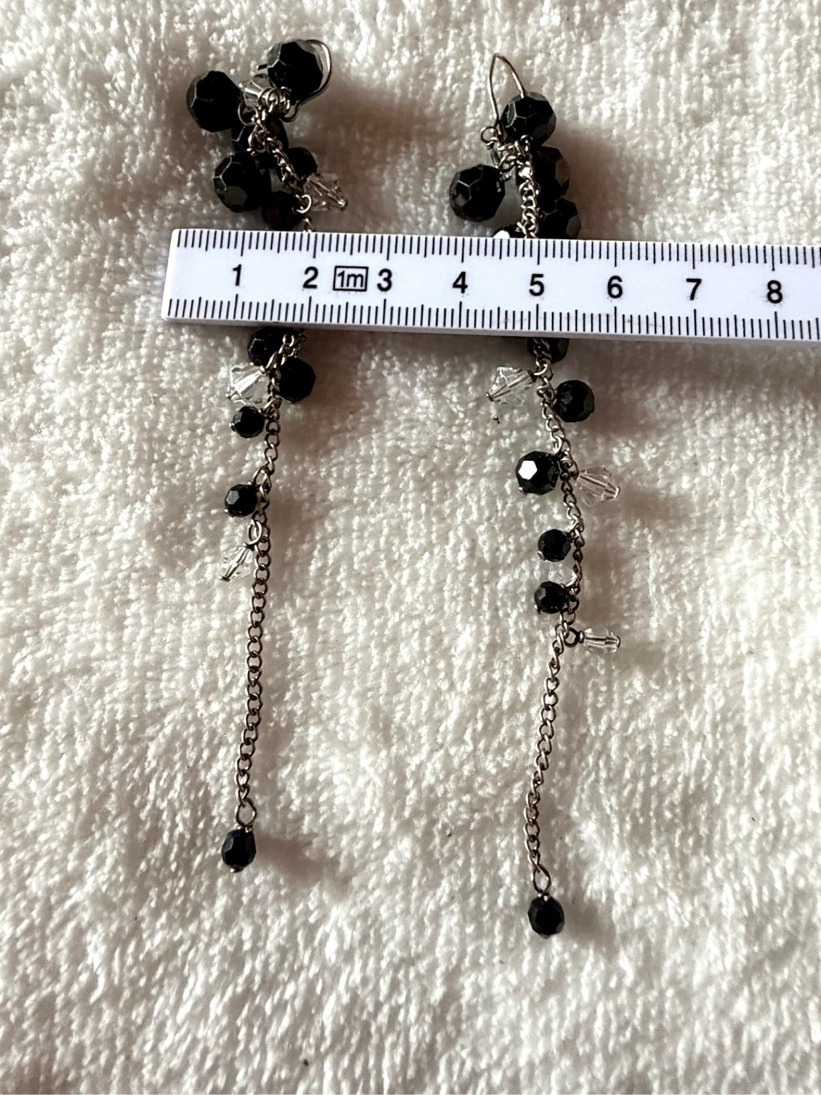 Black & Clear Beaded Dangle Earrings 8 cm image 5