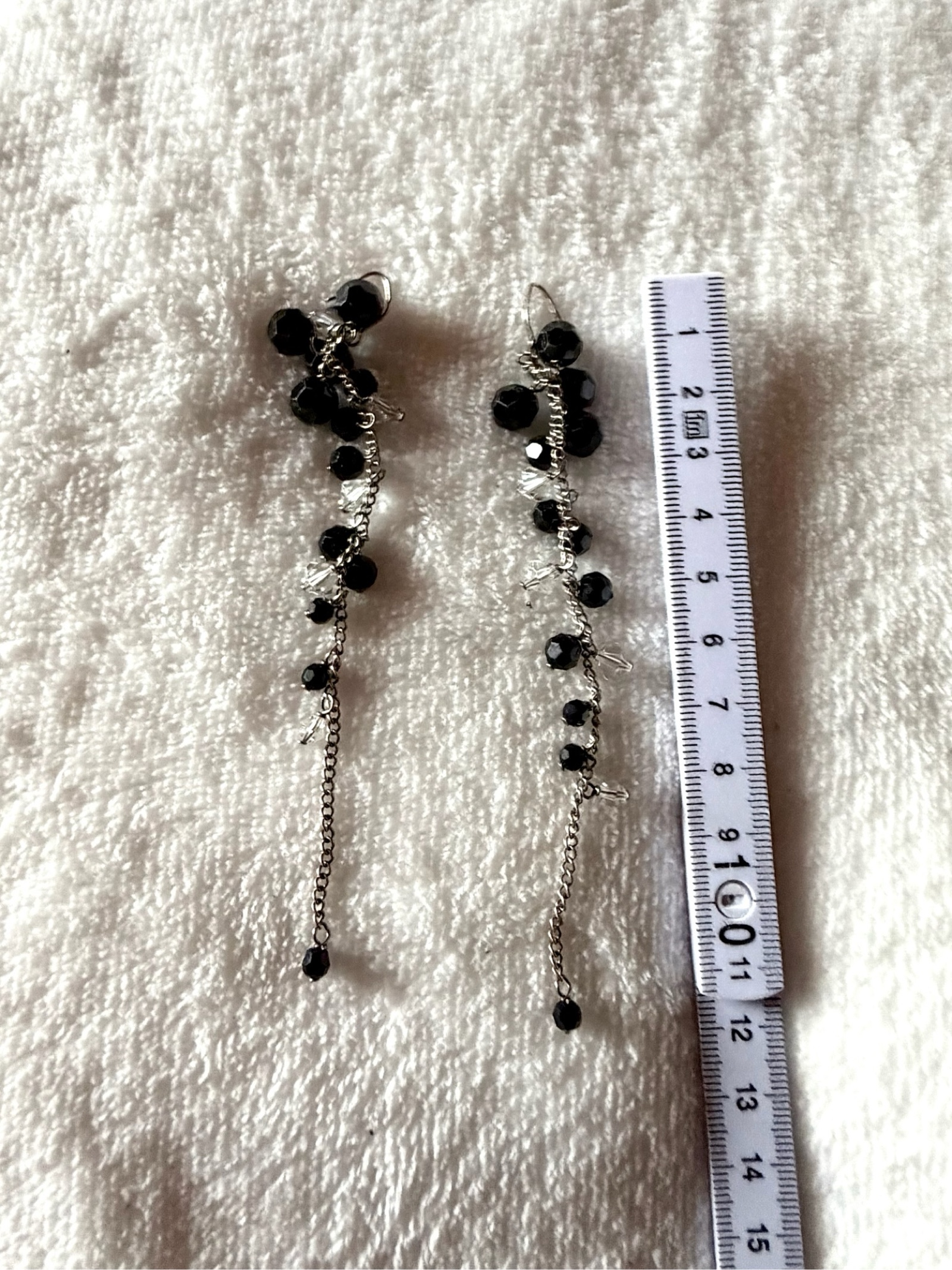 Black & Clear Beaded Dangle Earrings 8 cm image 6