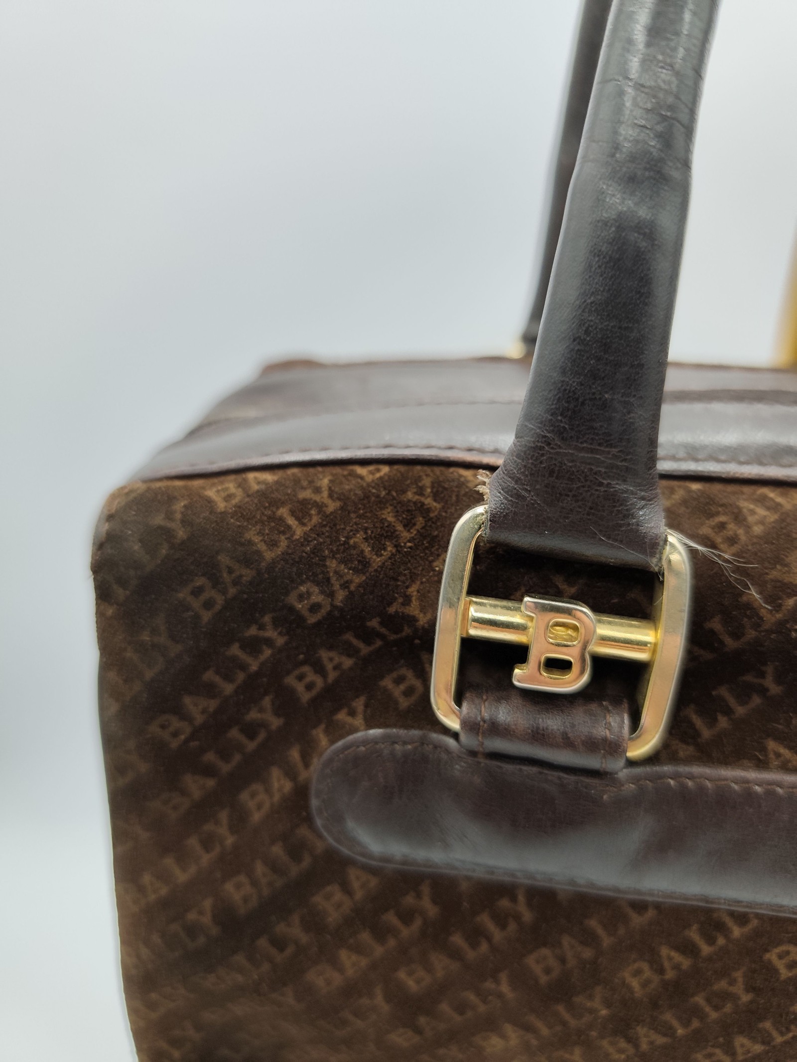 Bally Brown Monogram Leather & Suede Handbag image 4