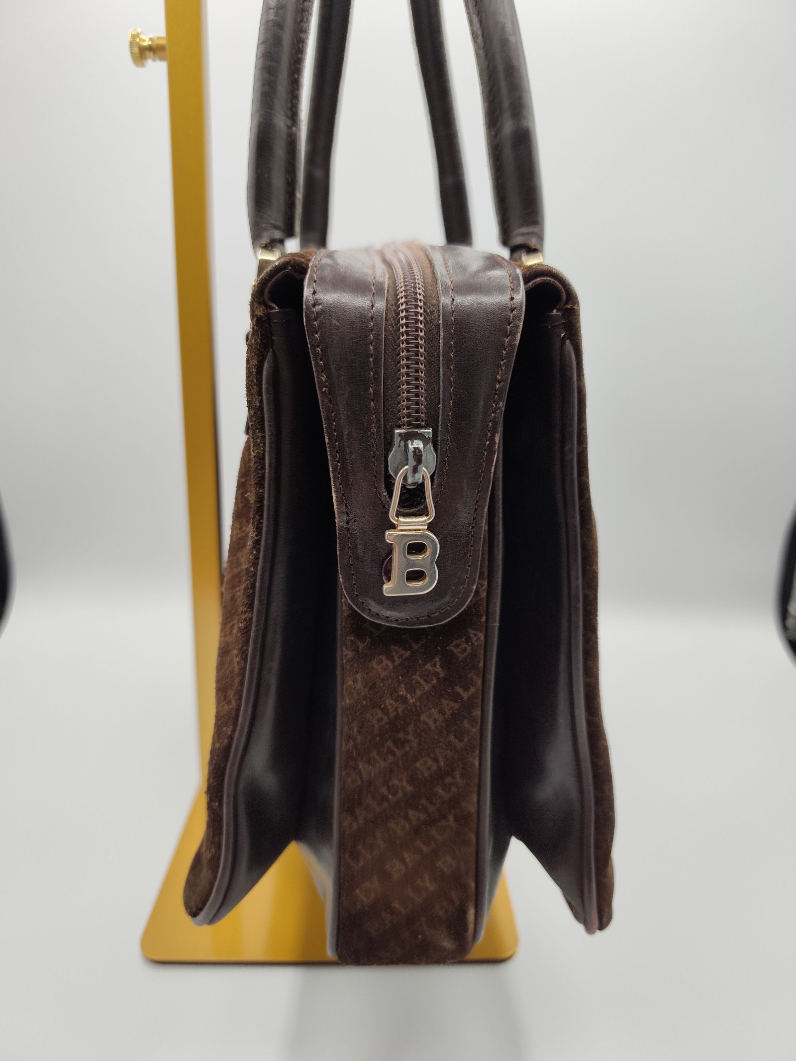 Bally Brown Monogram Leather & Suede Handbag image 5