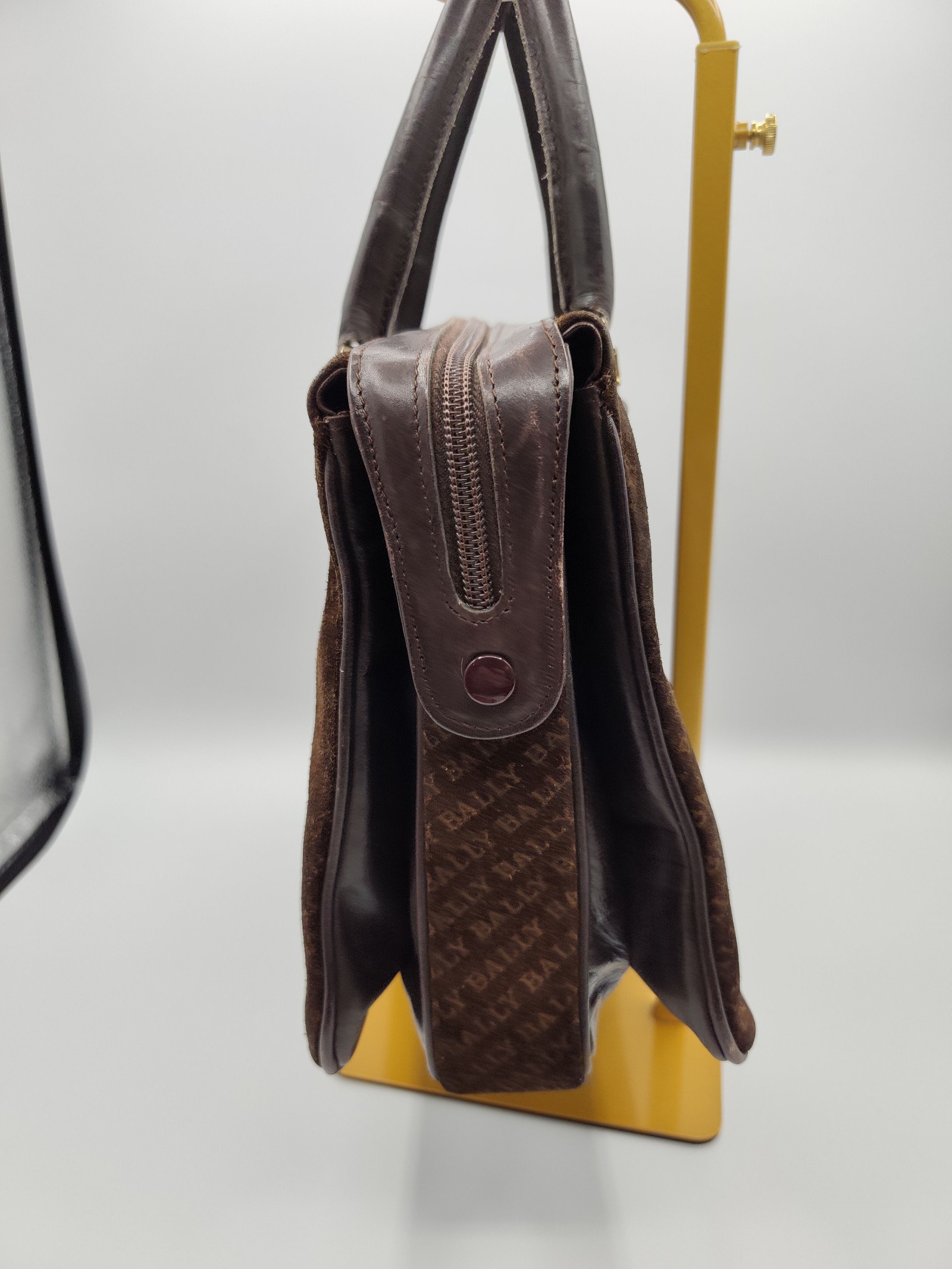 Bally Brown Monogram Leather & Suede Handbag image 6