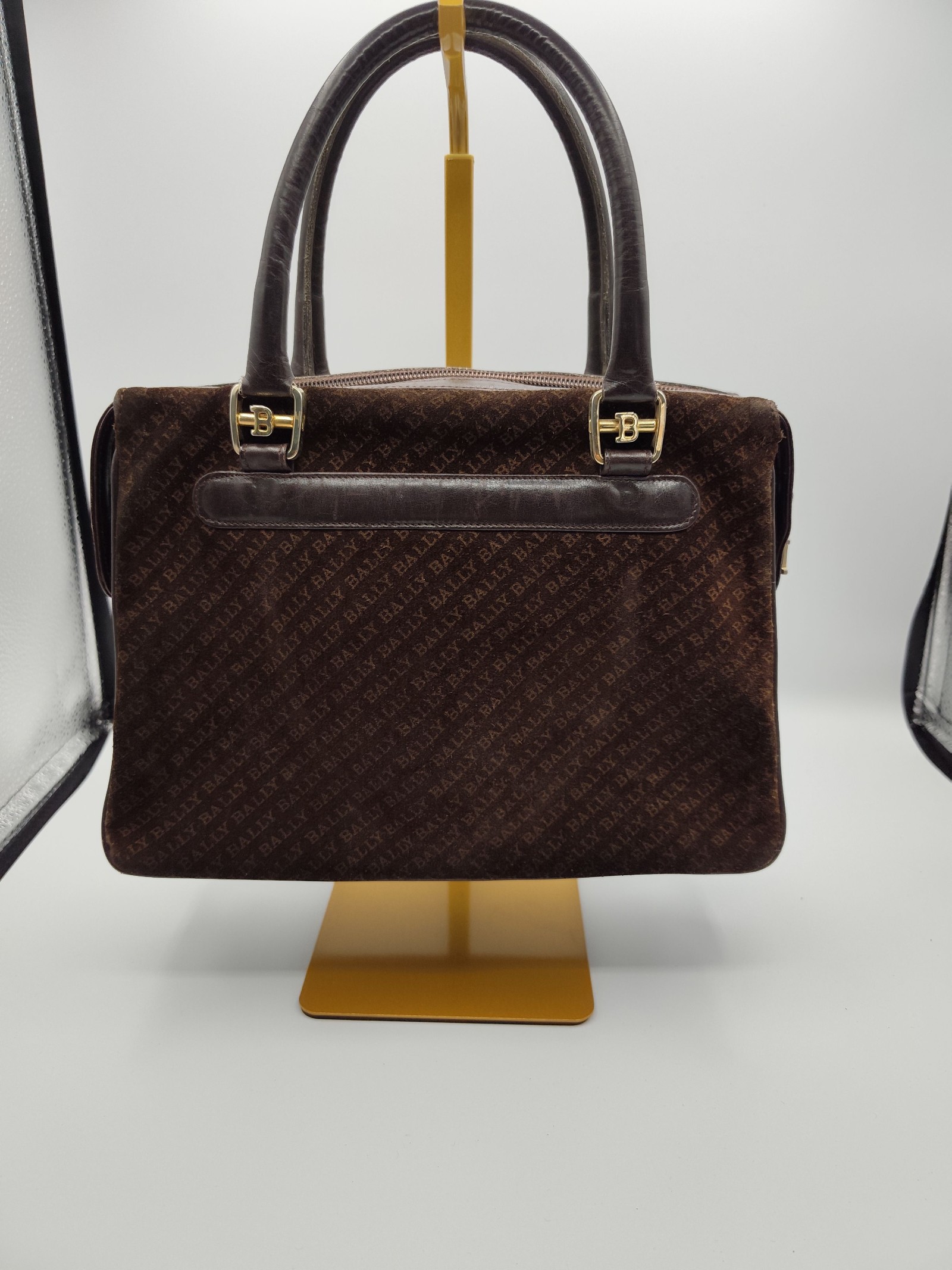 Bally Brown Monogram Leather & Suede Handbag image 7
