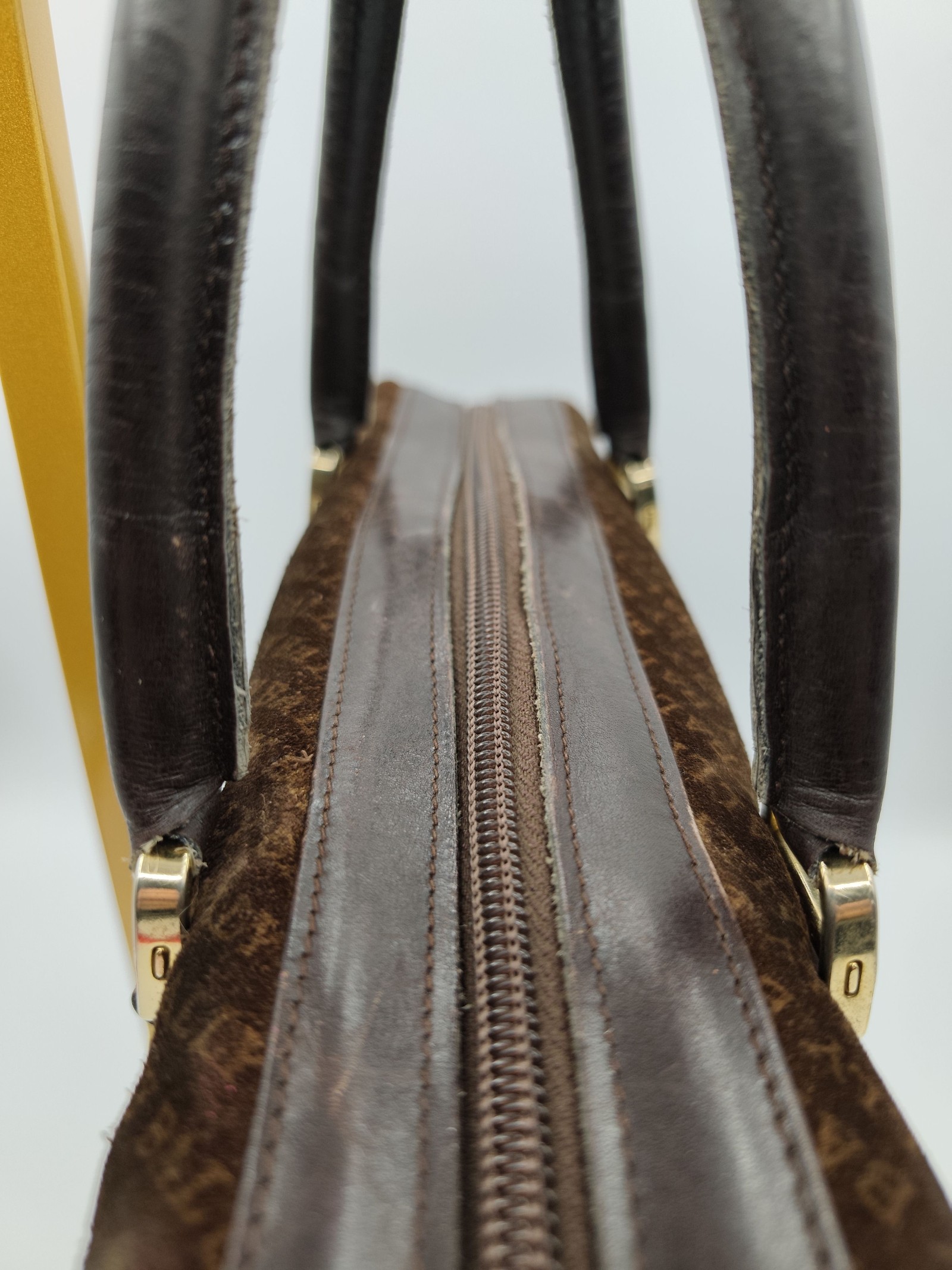 Bally Brown Monogram Leather & Suede Handbag image 8