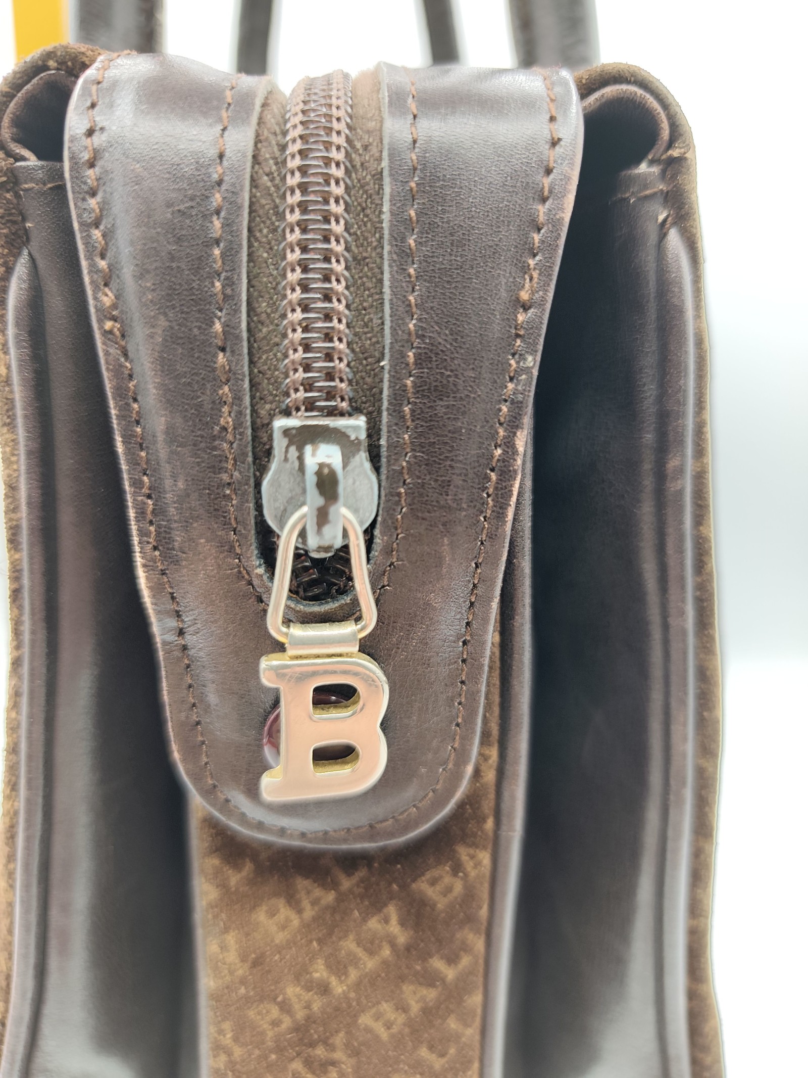 Bally Brown Monogram Leather & Suede Handbag image 9