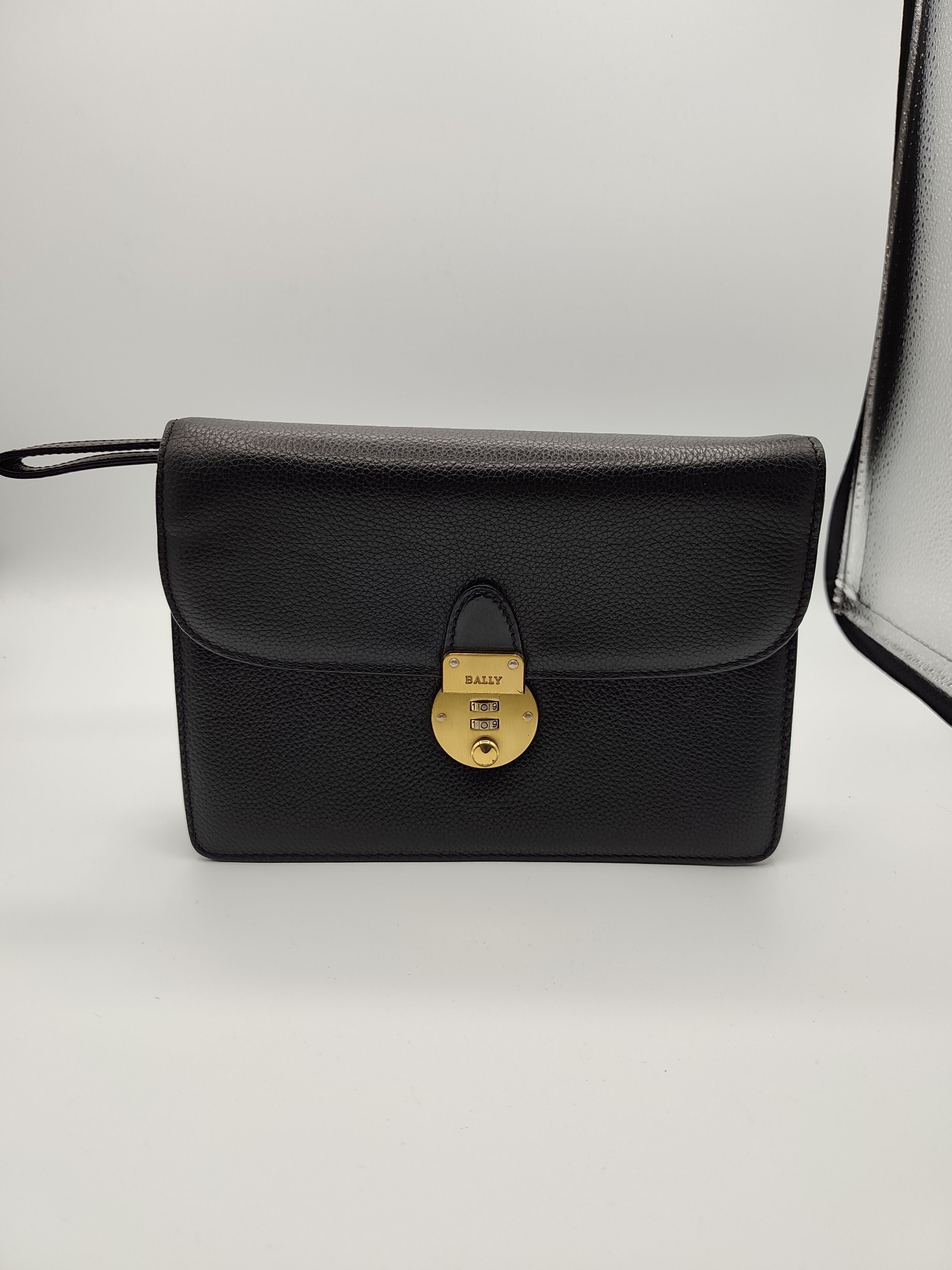 Bally Black Leather Wristlet Bag Gold Lock Other