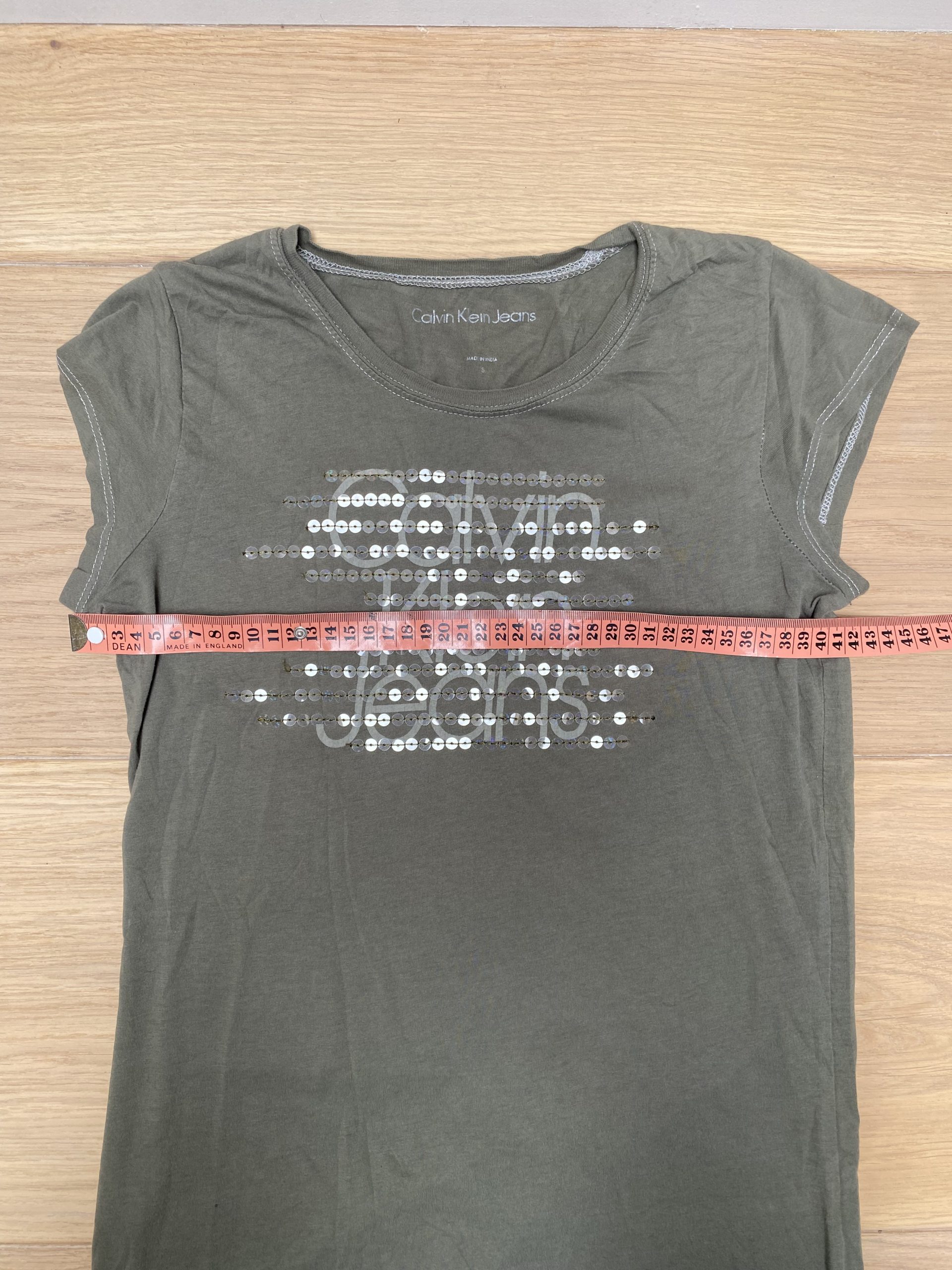 Y2K Calvin Klein Jeans Green Sequin Logo T-Shirt Small image 3
