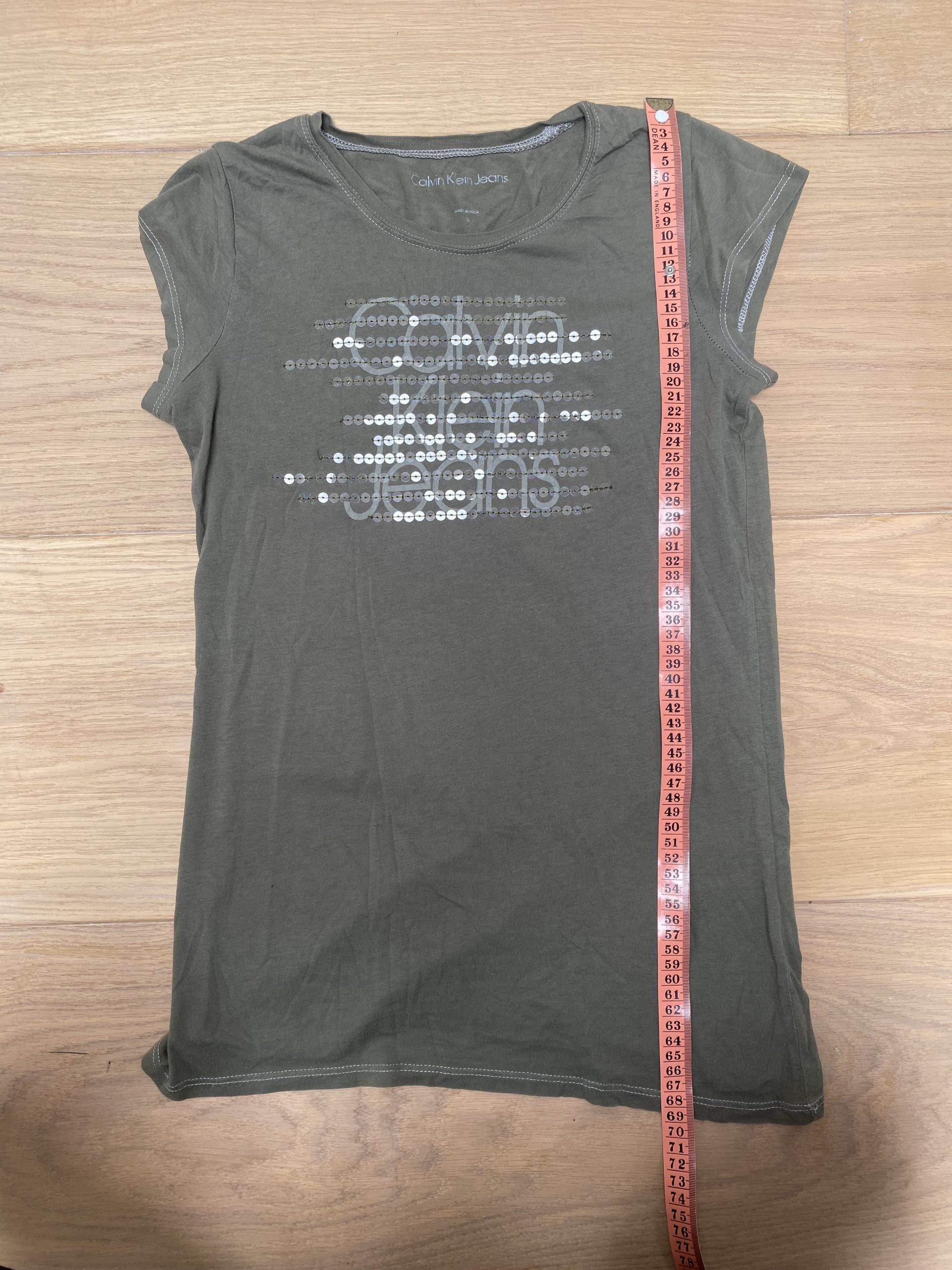 Y2K Calvin Klein Jeans Green Sequin Logo T-Shirt Small image 4