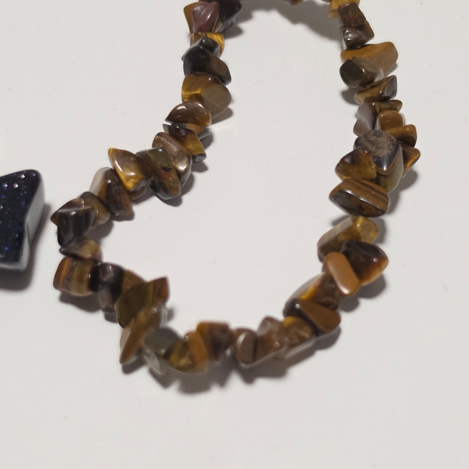 Natural Tiger's Eye Stone Beaded Bracelet with dark blue Pendant. B3 image 2