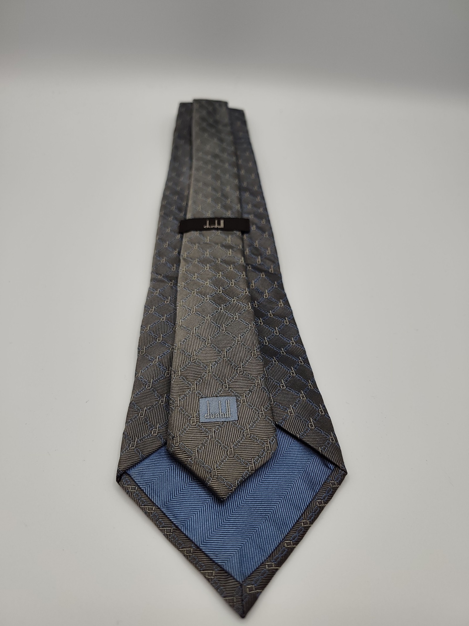 Dunhill Grey & Blue Patterned Silk Tie