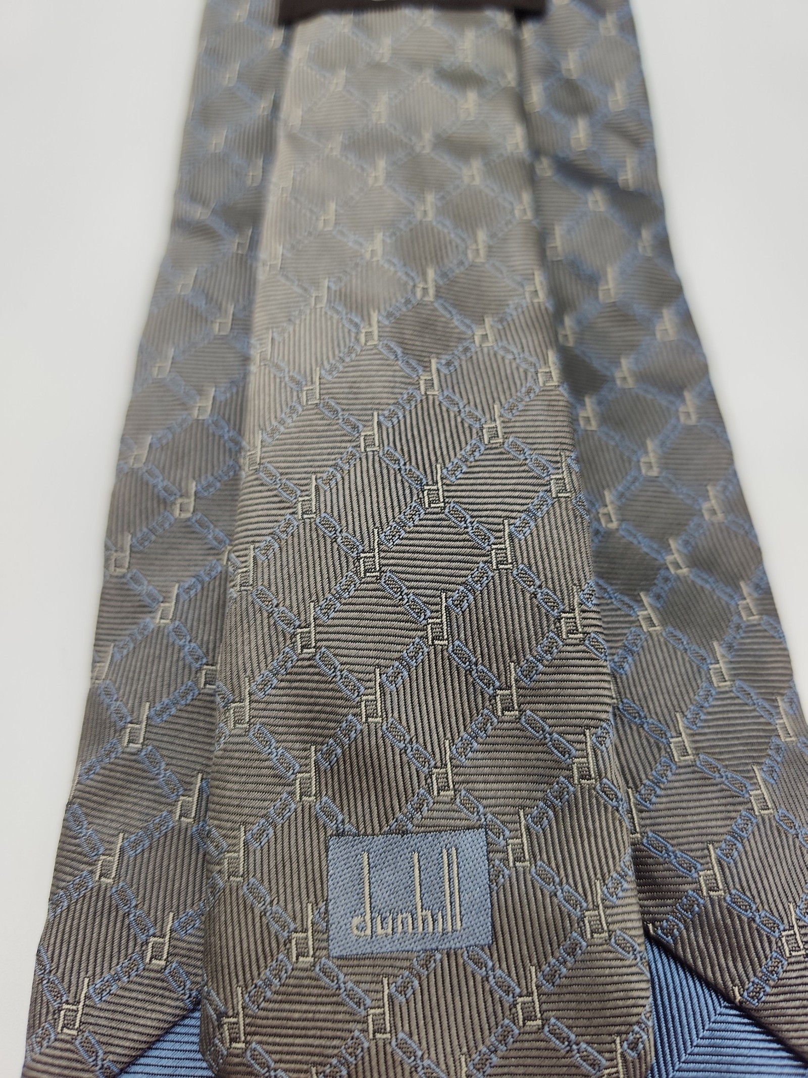 Dunhill Grey & Blue Patterned Silk Tie image 2