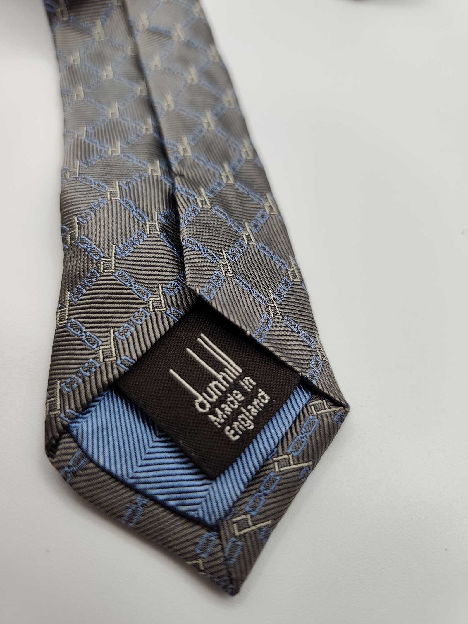 Dunhill Grey & Blue Patterned Silk Tie image 6