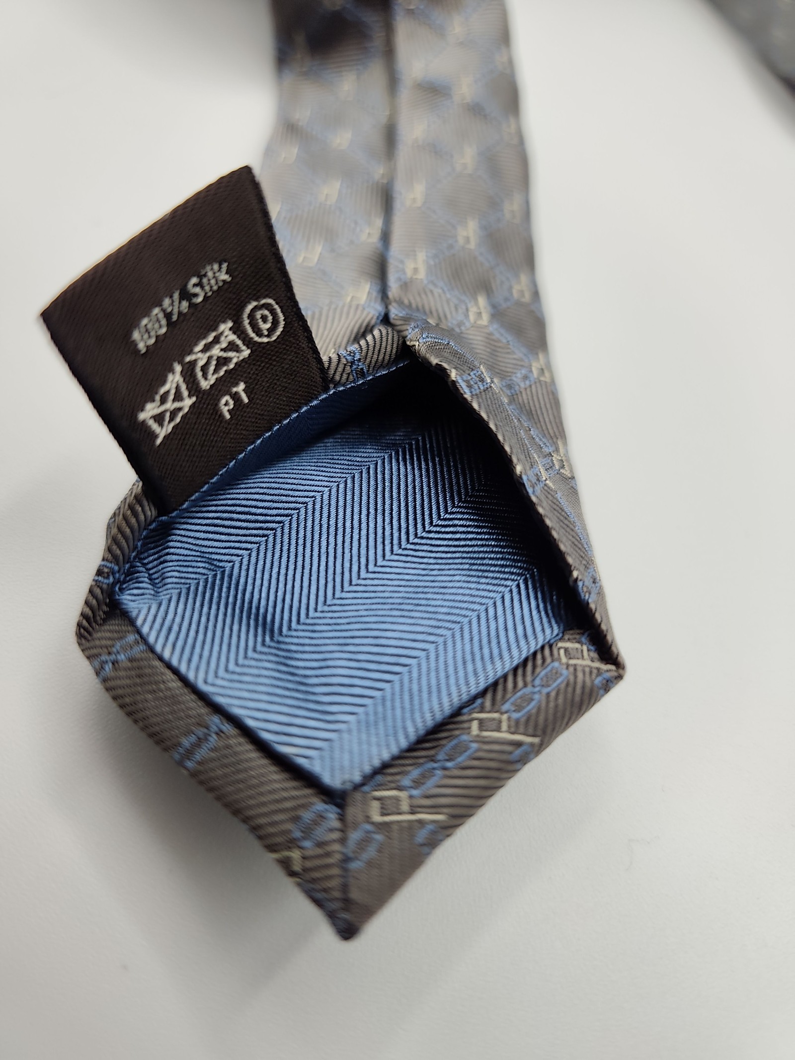 Dunhill Grey & Blue Patterned Silk Tie image 7
