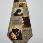 Dunhill Beige & Brown Dog Print Silk Tie Man's Best Friend II