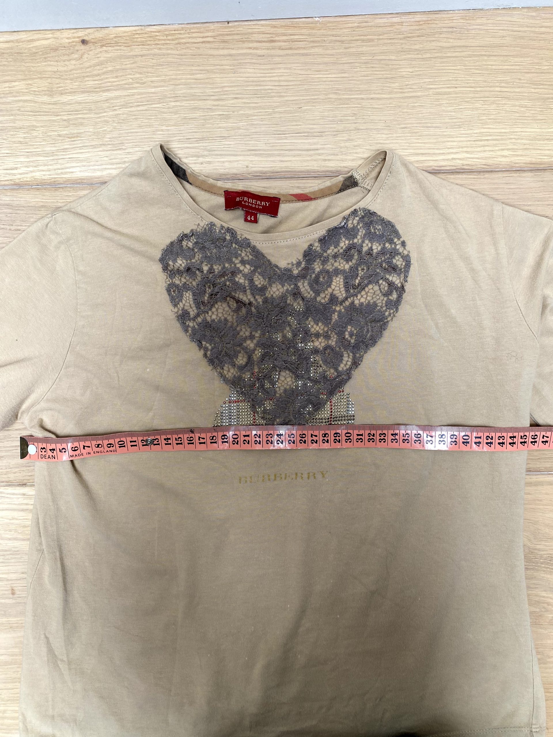 Y2K Vintage Burberry Beige Lace Heart Long Sleeve Top UK 10-12 image 3