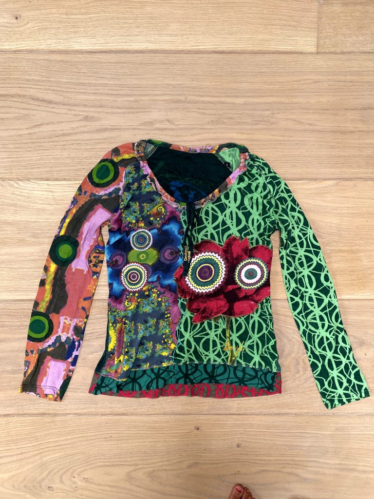 Y2K Vintage Desigual Multi Colour Printed Long Sleeve Top Small Artistic Floral Design