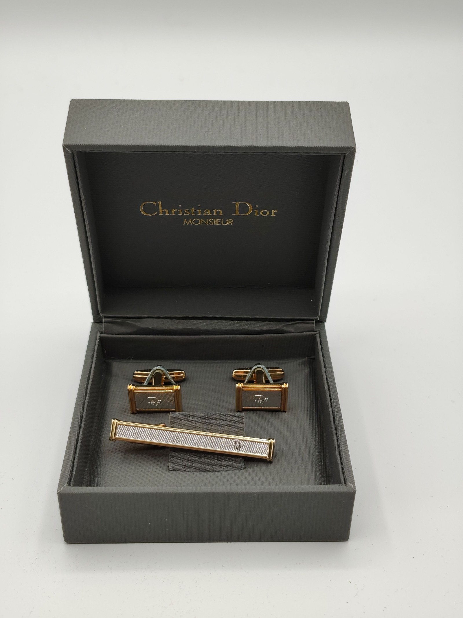 Christian Dior Gold & Silver Tone Cufflinks & Tie Clip Set Other