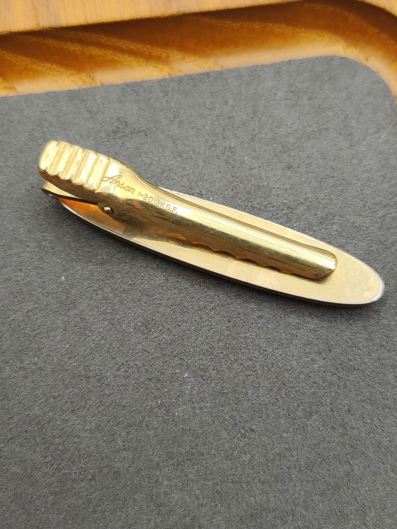 Anson Gold Tone 12K GF Cufflink & Tie Clip Set Vintage Men image 2