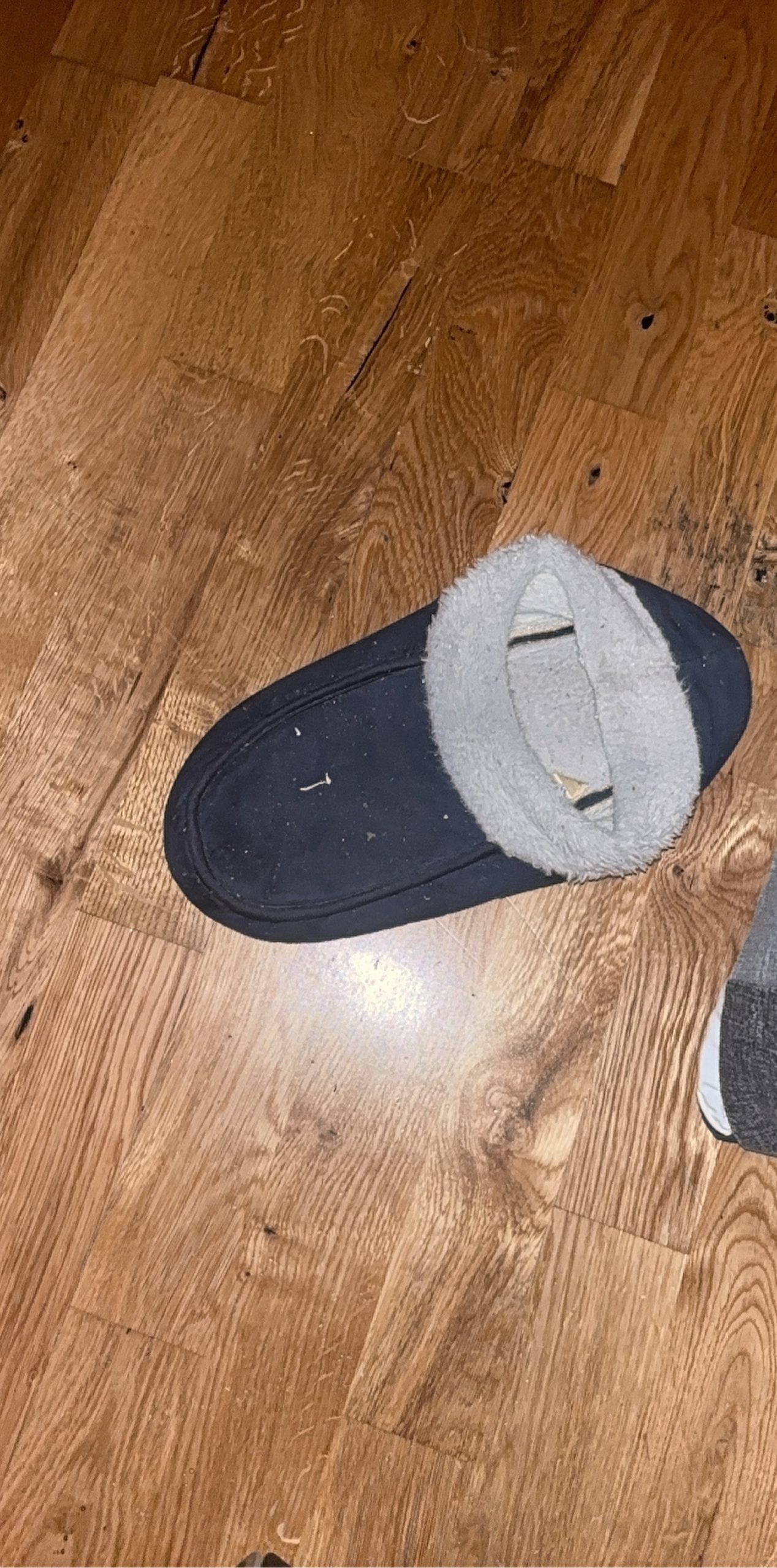 Navy & Grey Faux Fur Lined Slippers One Size