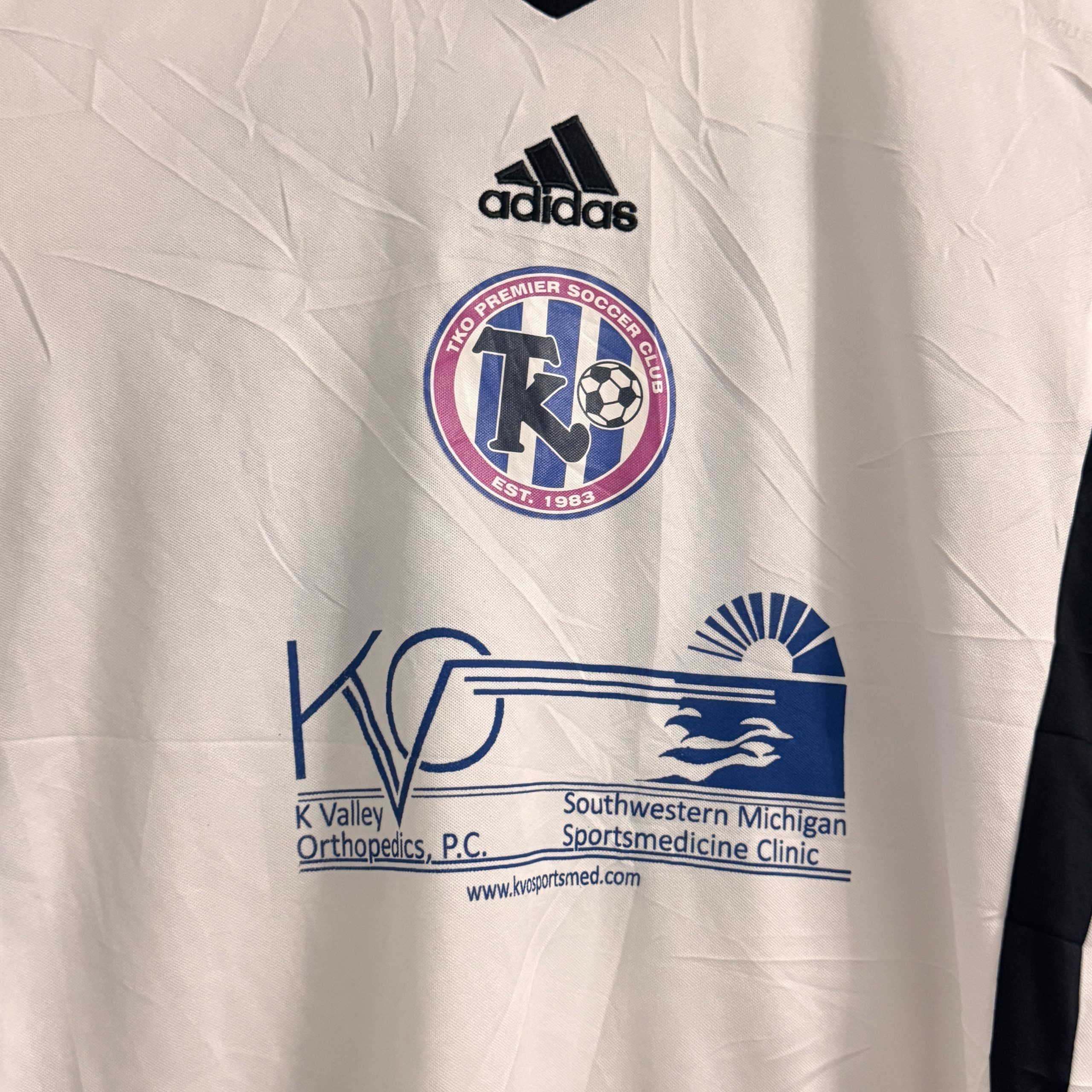 Adidas White & Black Soccer Jersey Medium TKO Premier Soccer Club 2683 image 3