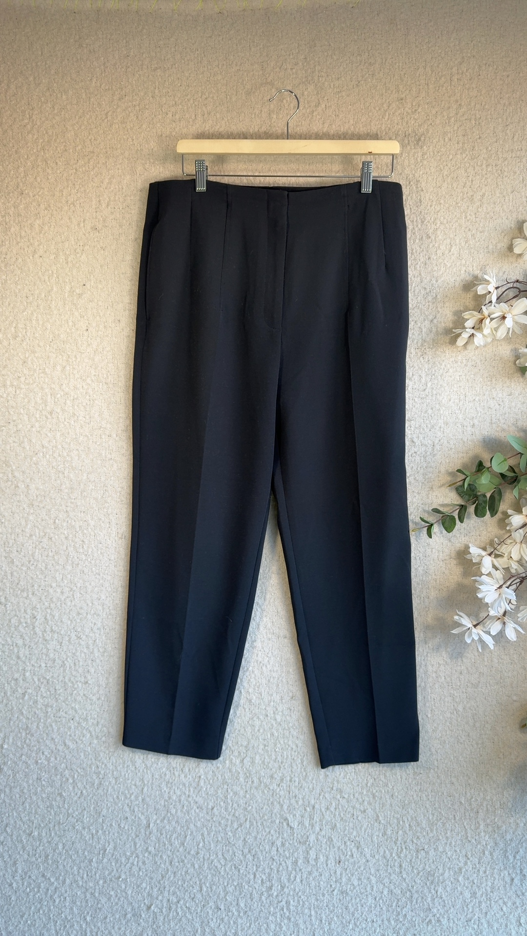 M&S Black Tailored Trousers UK 16 Regular Classic Office Workwear