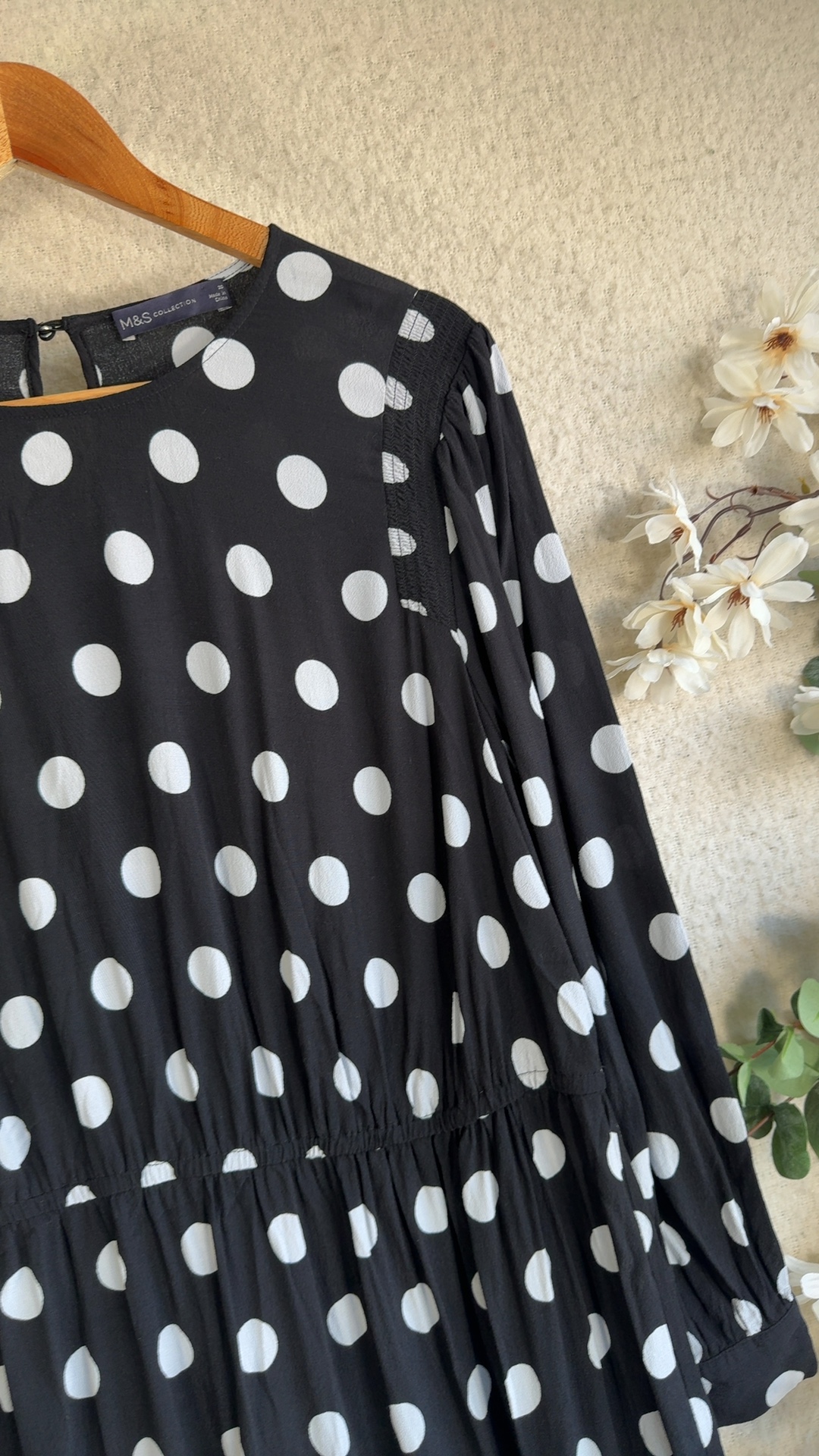 M&S Black & White Polka Dot Midi Dress UK 20 Classic Retro Style image 3