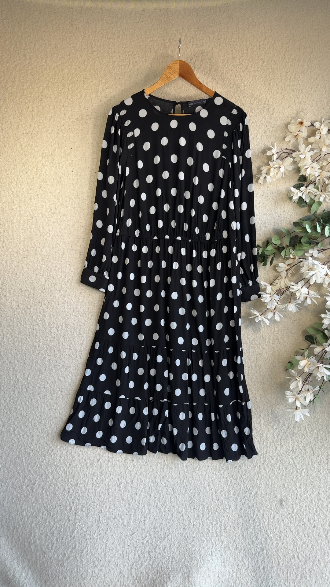 M&S Black & White Polka Dot Midi Dress UK 20 Classic Retro Style