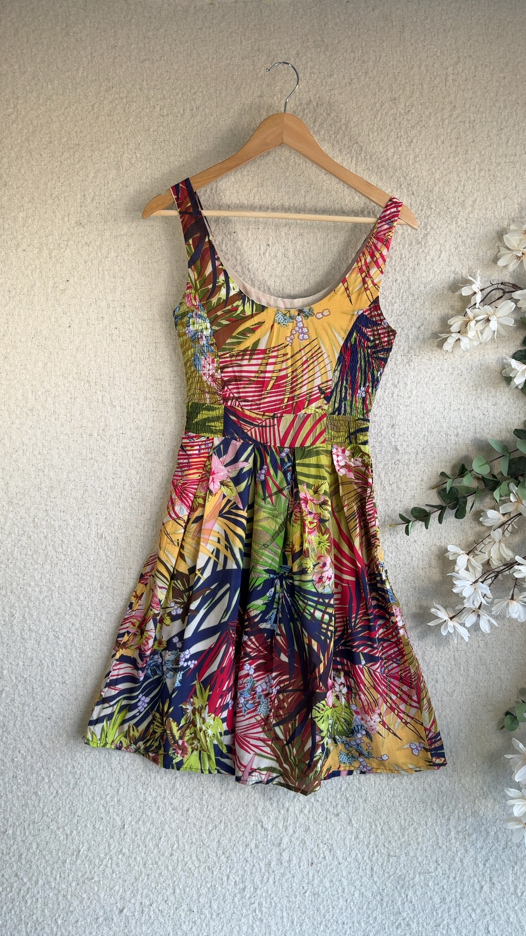 Fever London Multicolor Tropical Print Cotton Dress UK 8 Summer Casual image 4