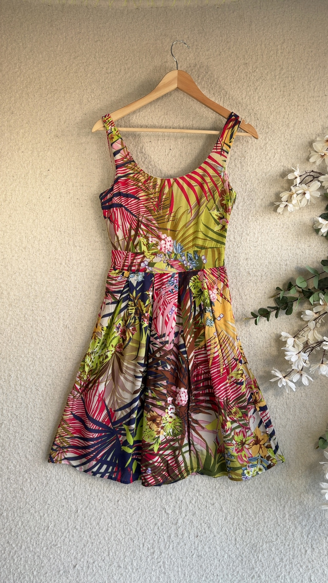 Fever London Multicolor Tropical Print Cotton Dress UK 8 Summer Casual