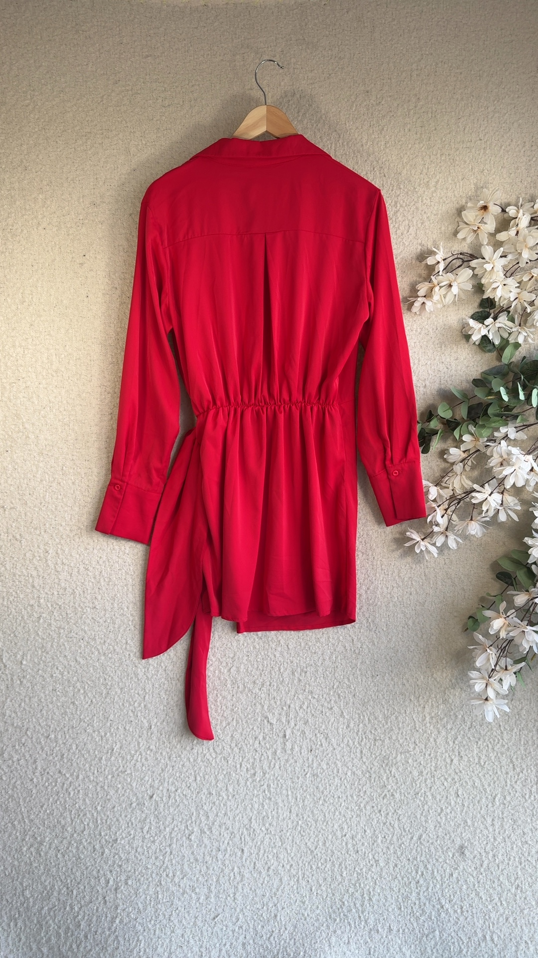 AX Paris Red Tunic Shirt Dress UK 14 Long Sleeve Waist Tie Stylish image 5