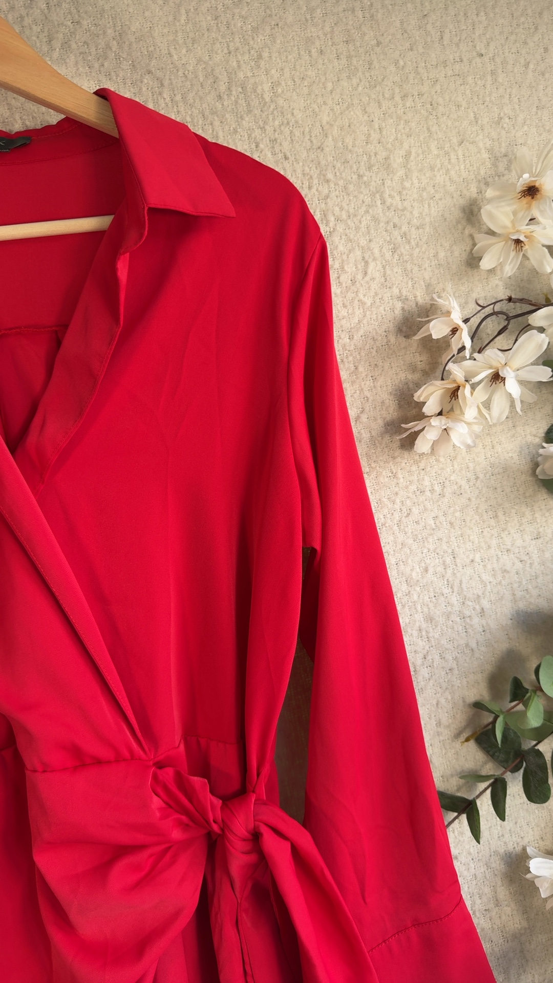 AX Paris Red Tunic Shirt Dress UK 14 Long Sleeve Waist Tie Stylish image 3