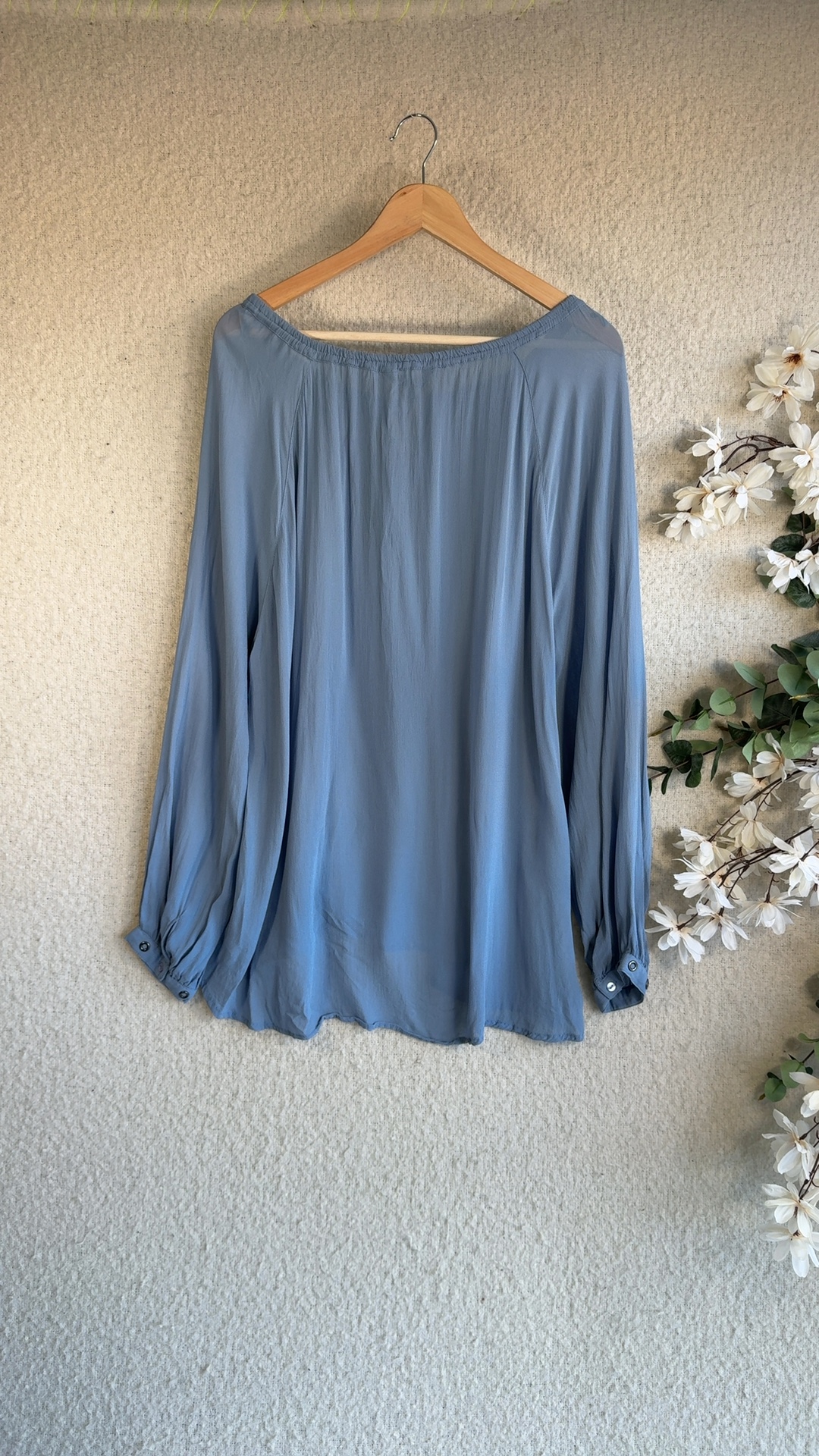 Next Blue Lightweight Tassel Tie Boho Blouse UK 20 Relaxed Fit image 4