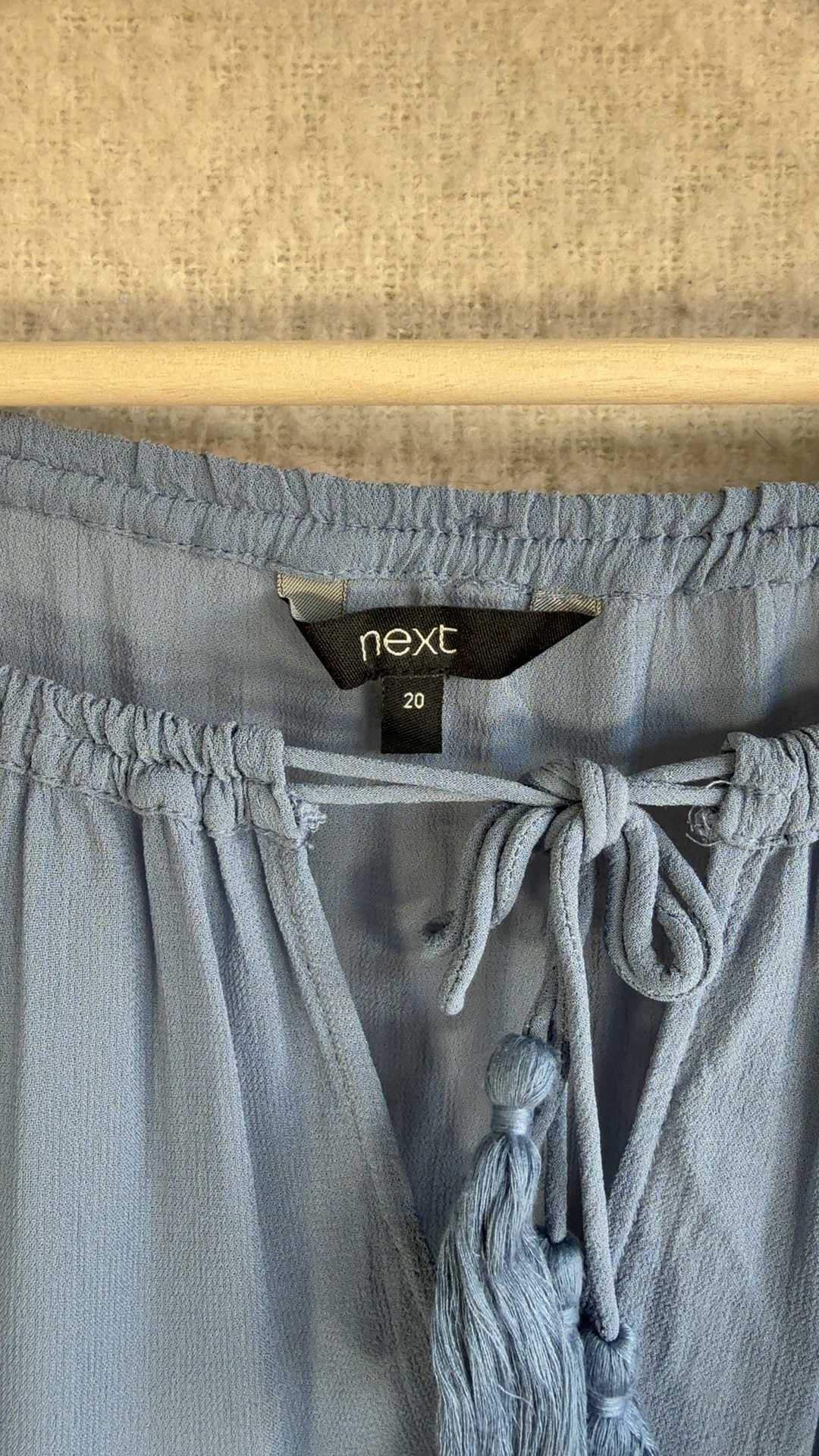 Next Blue Lightweight Tassel Tie Boho Blouse UK 20 Relaxed Fit image 2