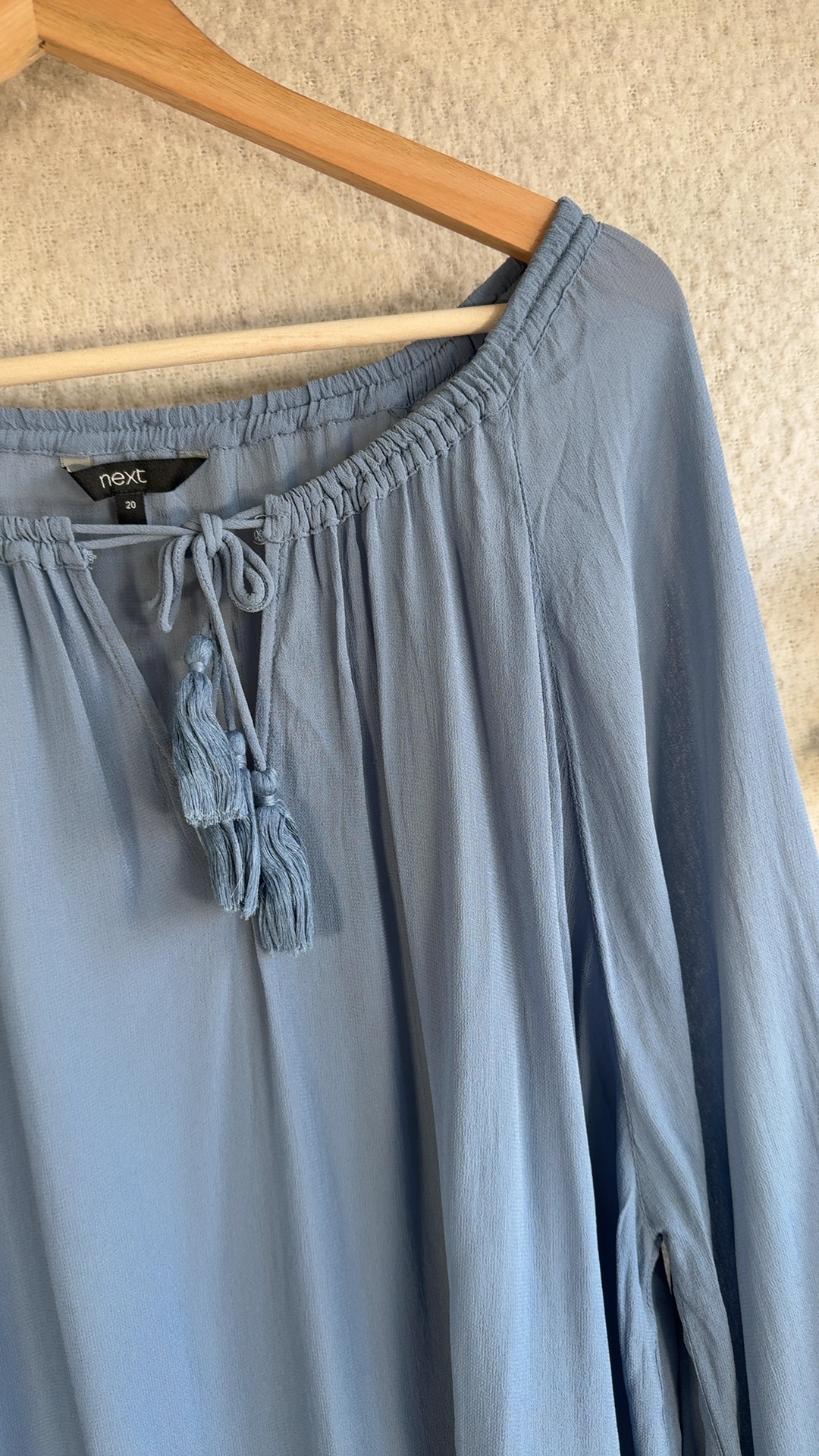 Next Blue Lightweight Tassel Tie Boho Blouse UK 20 Relaxed Fit image 3