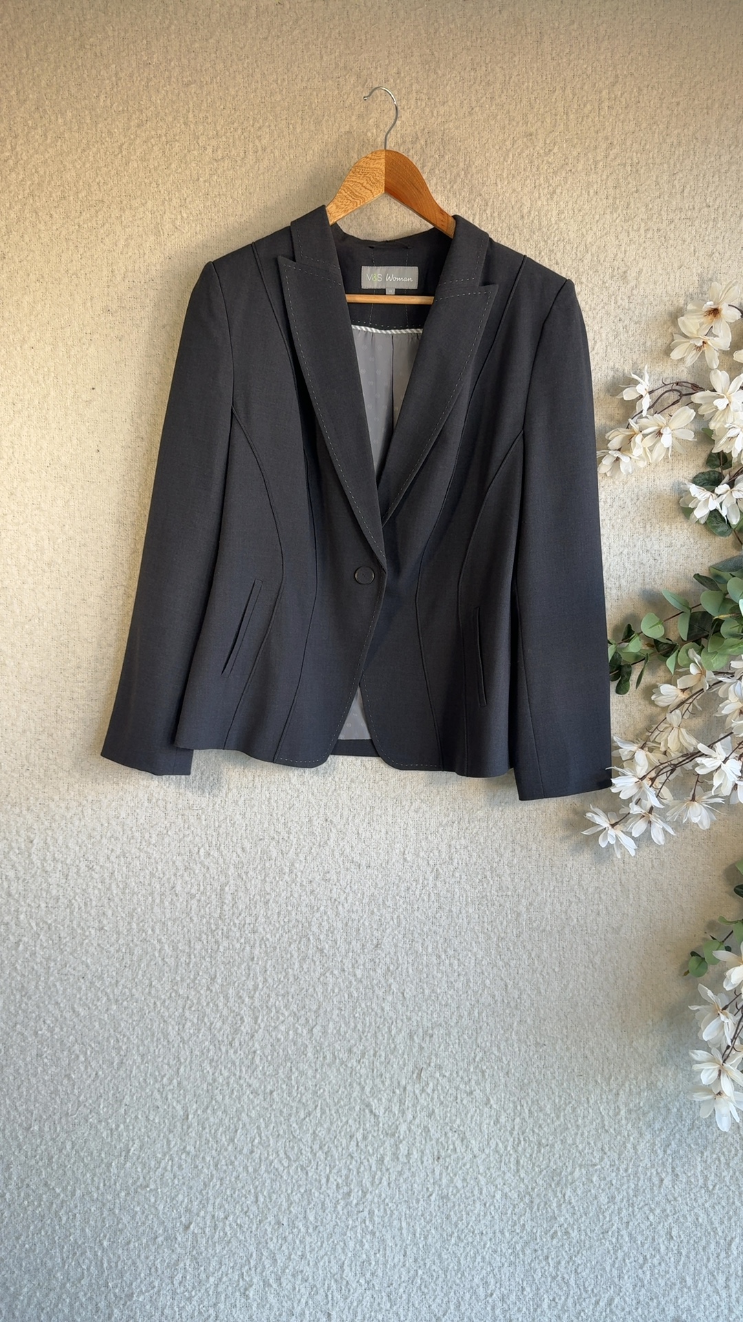 Marks & Spencer Charcoal Grey Tailored Blazer UK 18 Classic Lightweight
