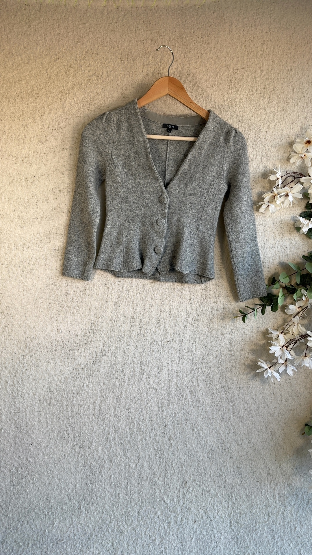 Hobbs Grey Wool Blend Cardigan UK 10 Soft Button-Up Smart Casual Knitwear