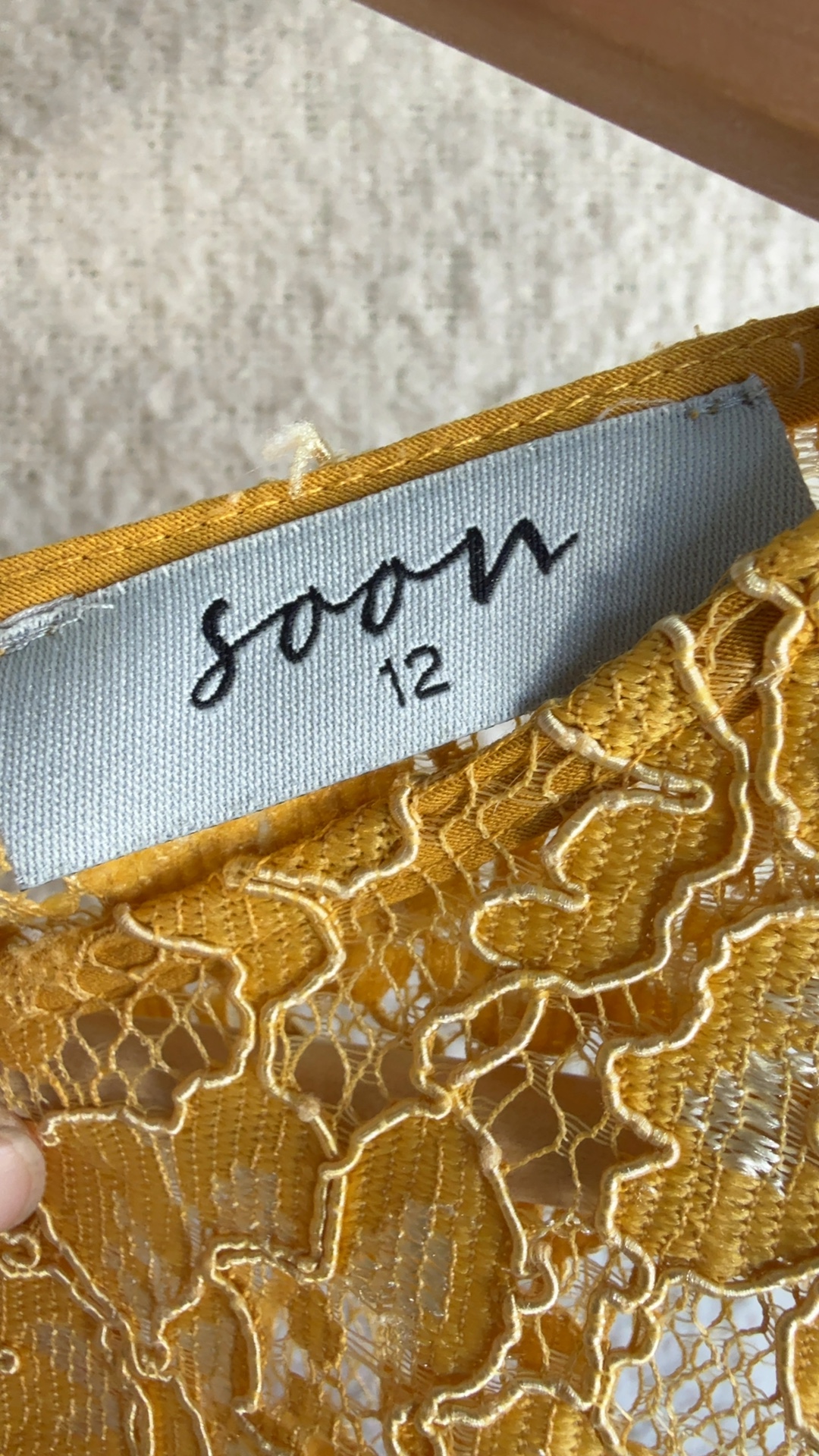 Soon Mustard Yellow Lace & Polyester Top UK 12 Elegant Contrast Sleeve Blouse image 2